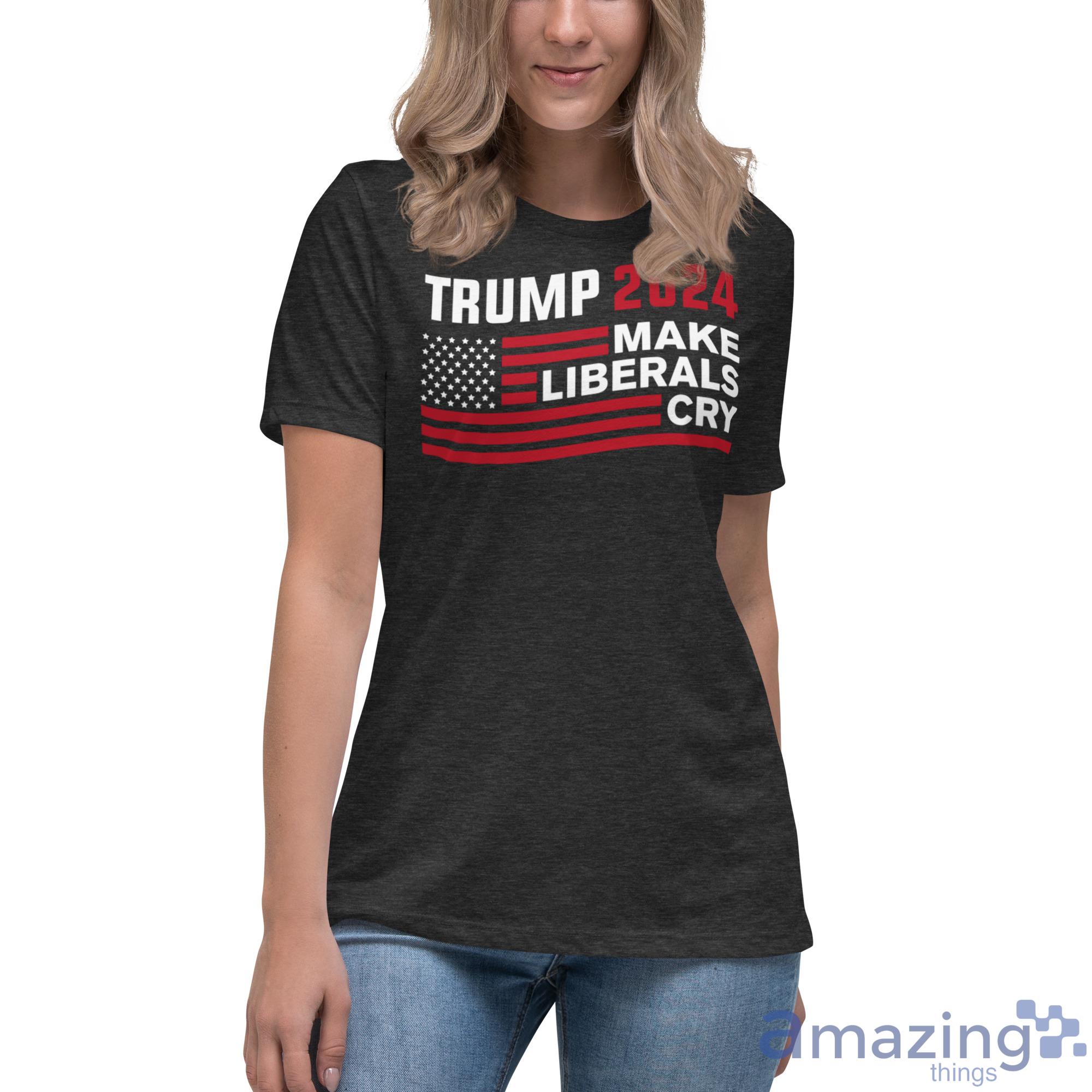 Trump 2024 Make Liberals Cry American Flag Christmas Shirt image Trump 2024 Make Liberals Cry American Flag Christmas Shirt - Womens Relaxed Short Sleeve Jersey Tee