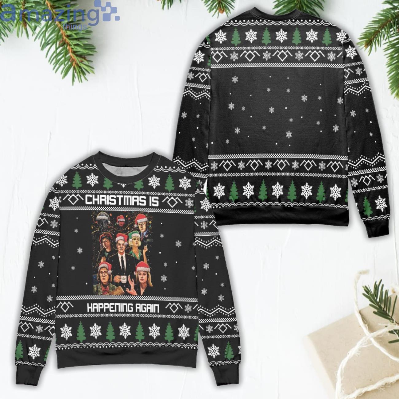 Twin Peaks Christmas is Again Snowflake Pattern Ugly Christmas Sweater