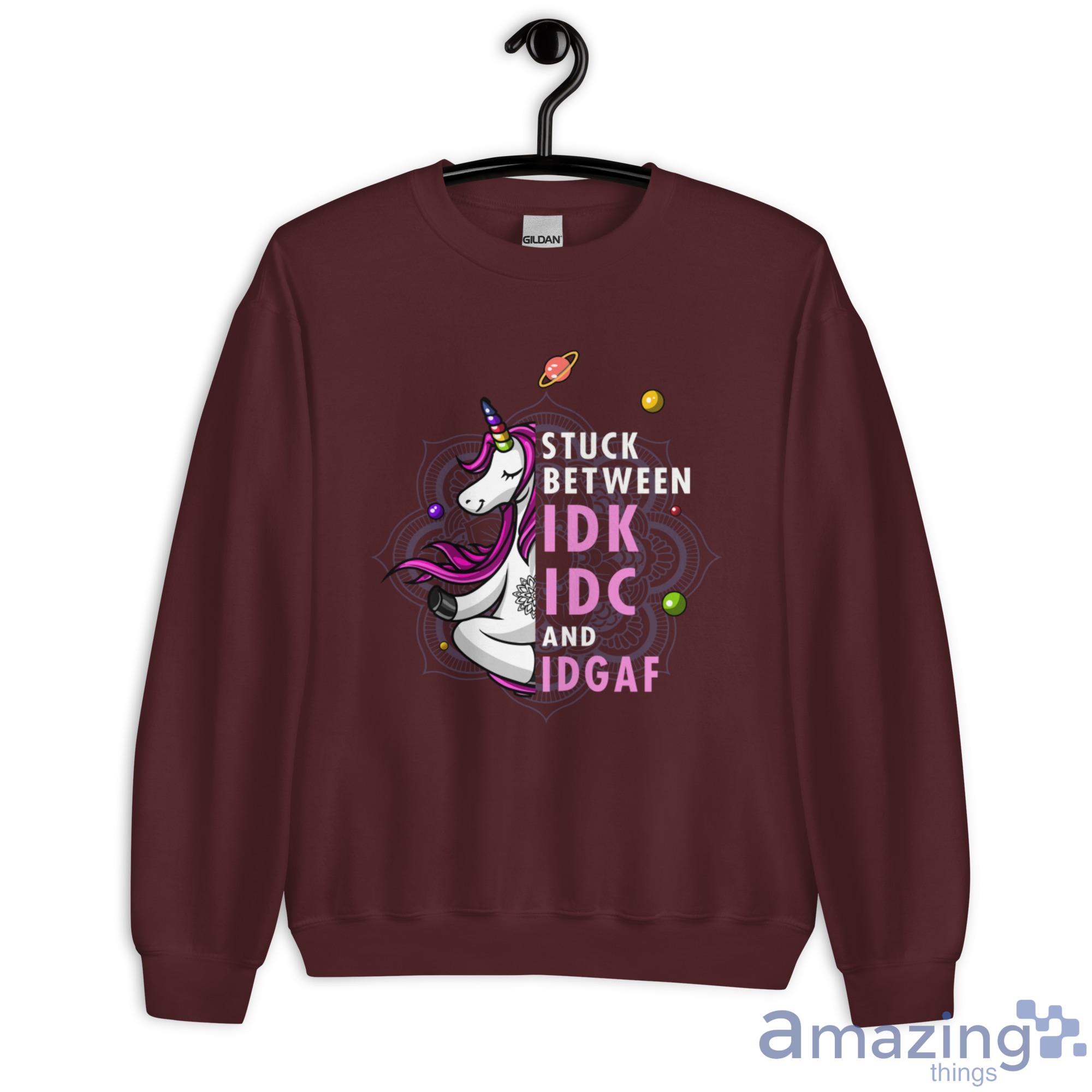 Unicorn Stuck Between IDK, IDC and IDGAF Shirt image Unicorn Stuck Between IDK, IDC and IDGAF Shirt - Unisex Heavy Blend Crewneck Sweatshirt-1