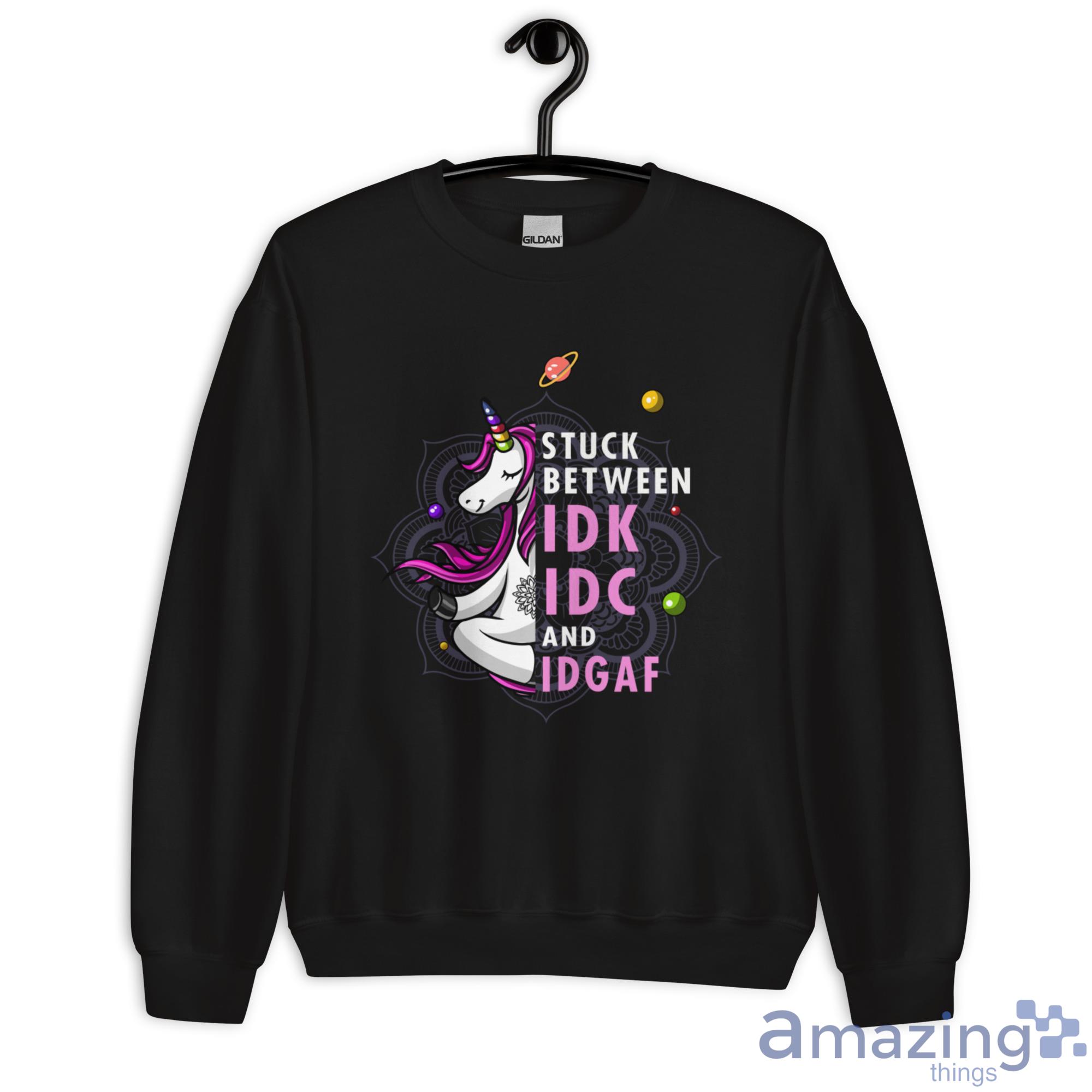 Unicorn Stuck Between IDK, IDC and IDGAF Shirt image Unicorn Stuck Between IDK, IDC and IDGAF Shirt - Unisex Heavy Blend Crewneck Sweatshirt