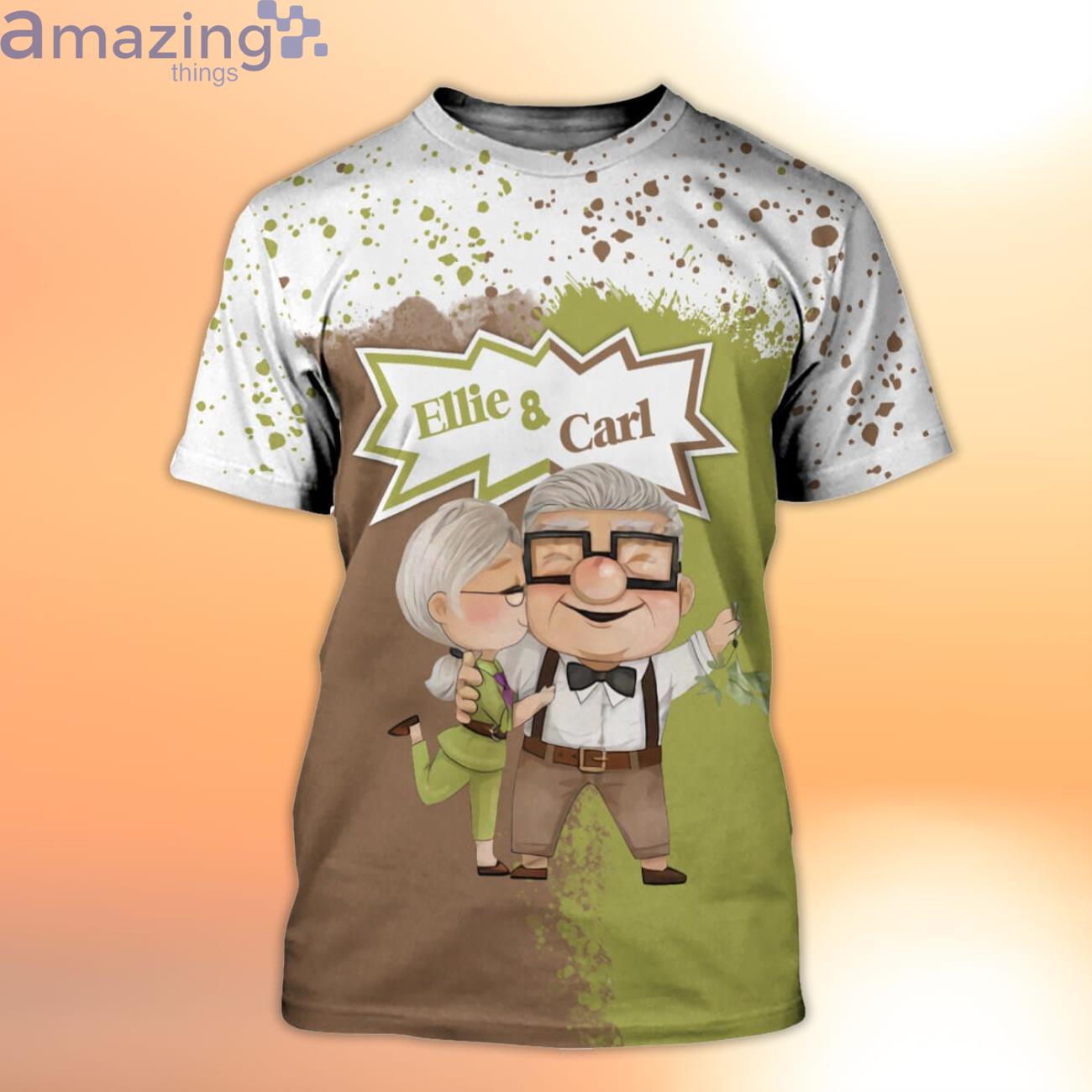 Up House Carl & Ellie Brown Green Splatter Paint Disney Cartoon 3D T Shirts image Up House Carl & Ellie Brown Green Splatter Paint Disney Cartoon 3D T-Shirts Product Photo 2