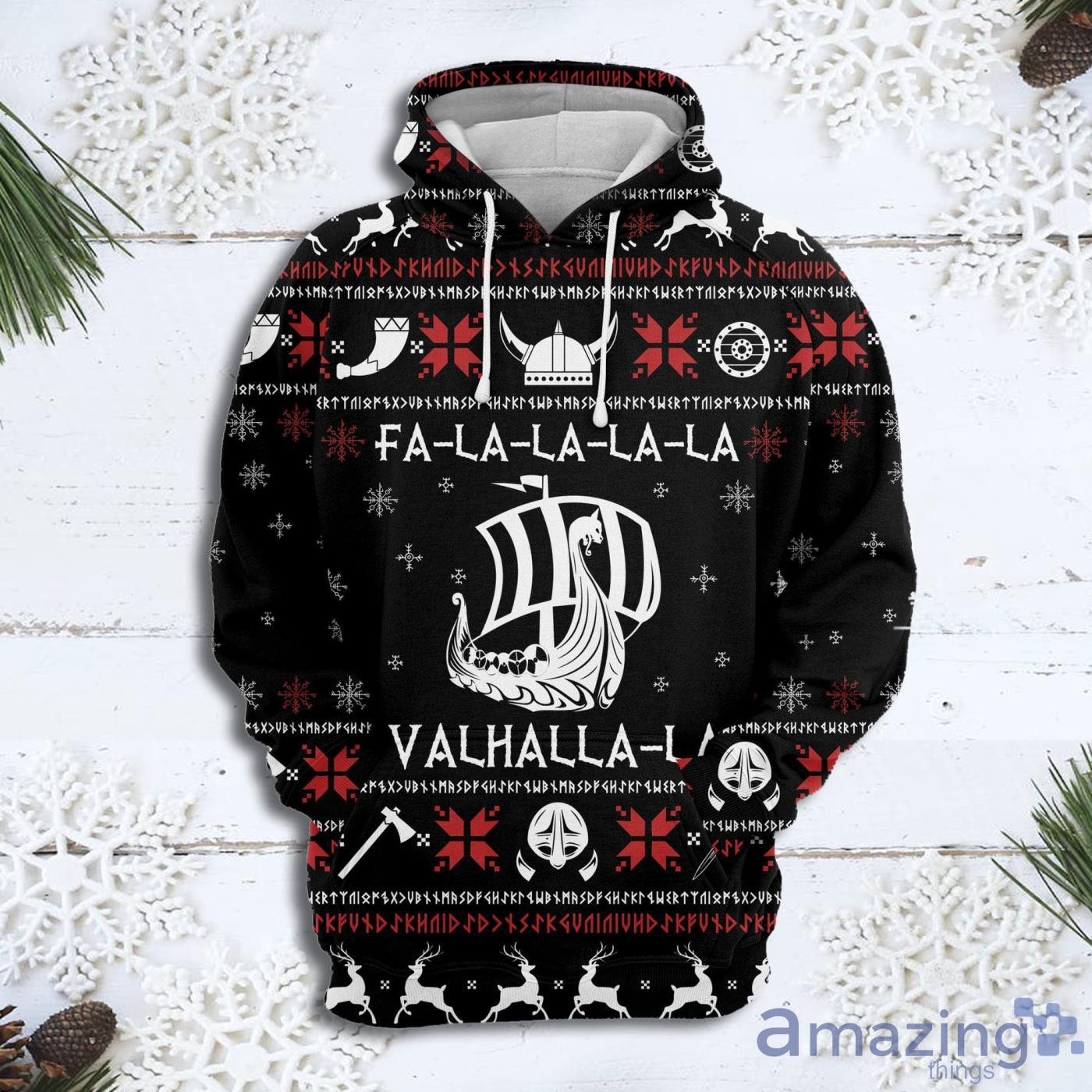 Valhalla Viking Christmas Pattern All Over Print 3D Sweater Hoodie Product Photo 1