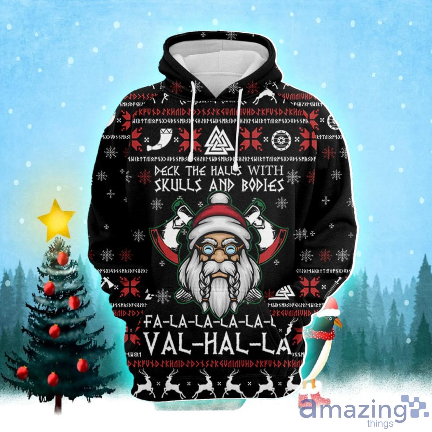 Viking Deck The Halls Christmas Pattern All Over Print 3D Sweater Hoodie Product Photo 1
