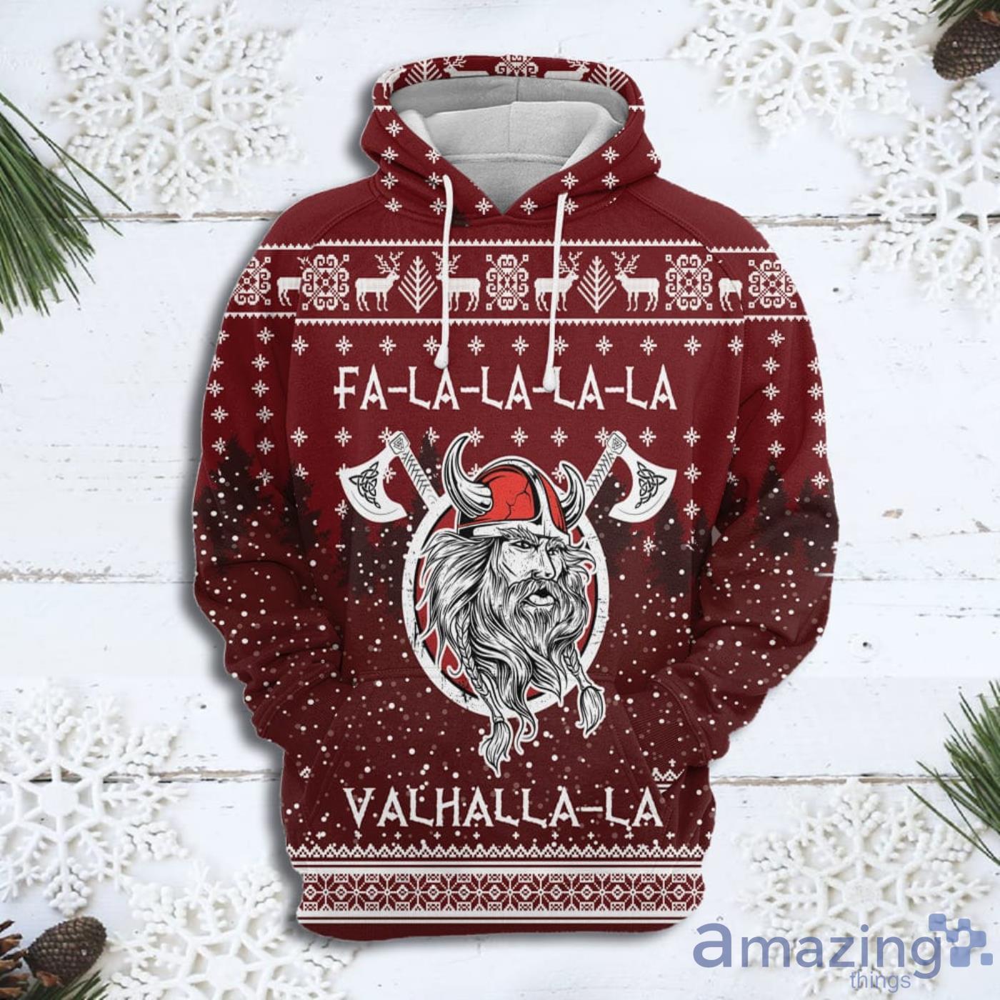 Viking Fa La La La Christmas Pattern All Over Print 3D Sweater Hoodie Product Photo 1
