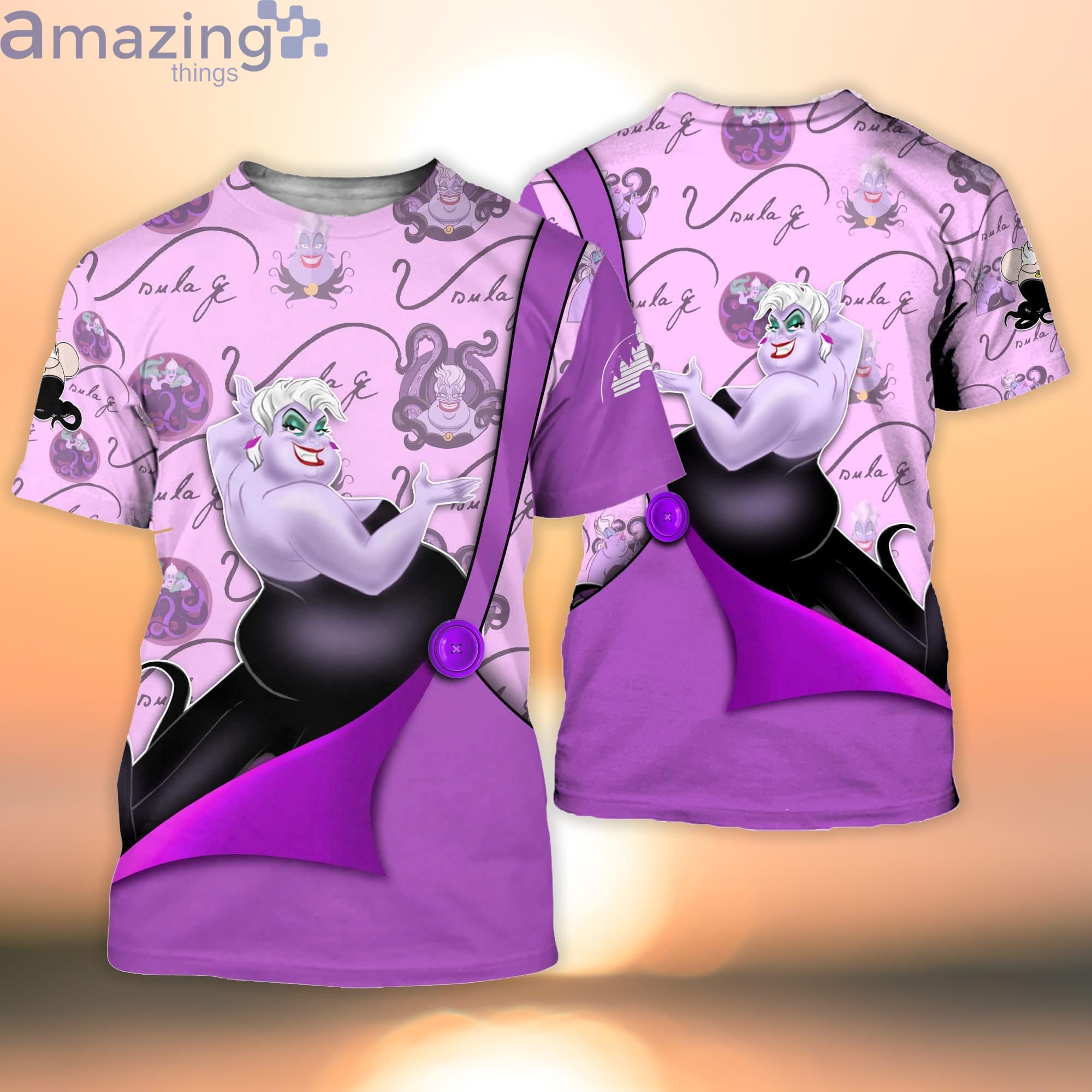 Villian Ursula Purple Button Overalls Patterns Disney Cartoon 3D T-Shirt Product Photo 1