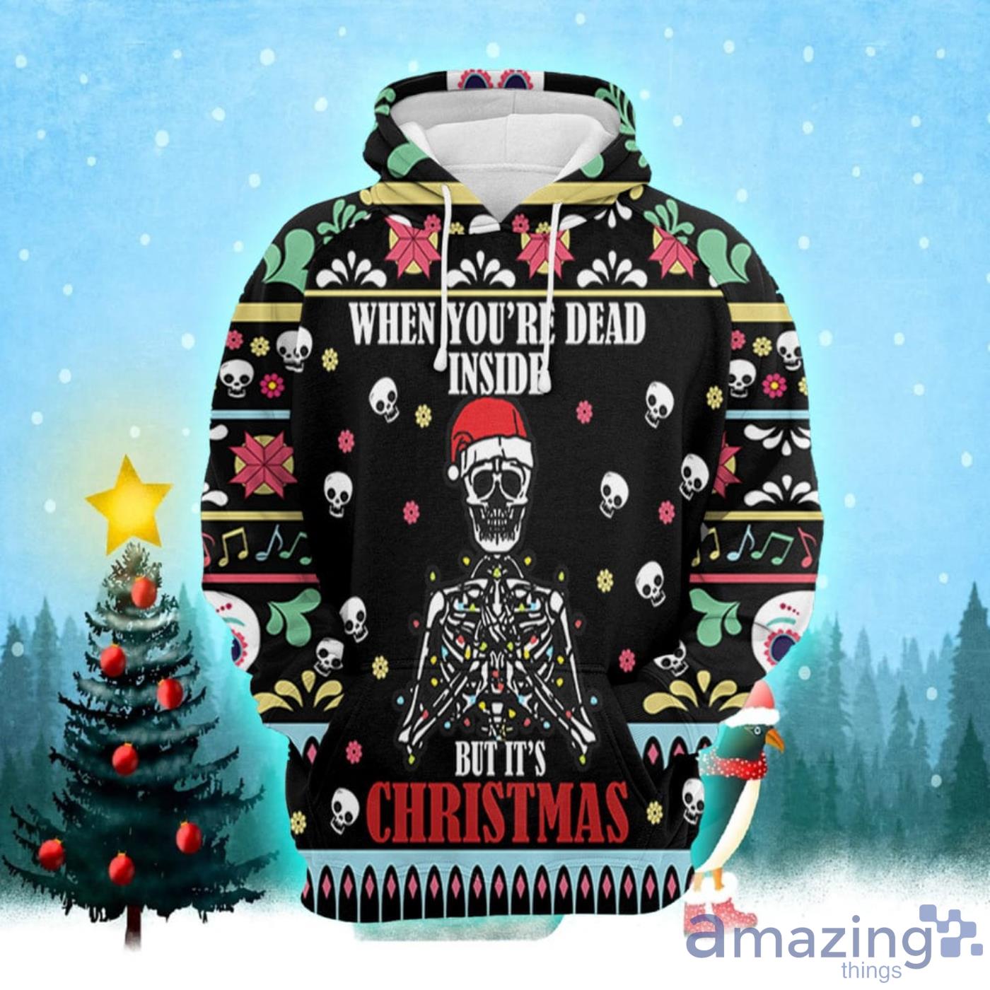 When Youre Dead Inside Skull Christmas Pattern All Over Print 3D Sweater Hoodie Product Photo 1