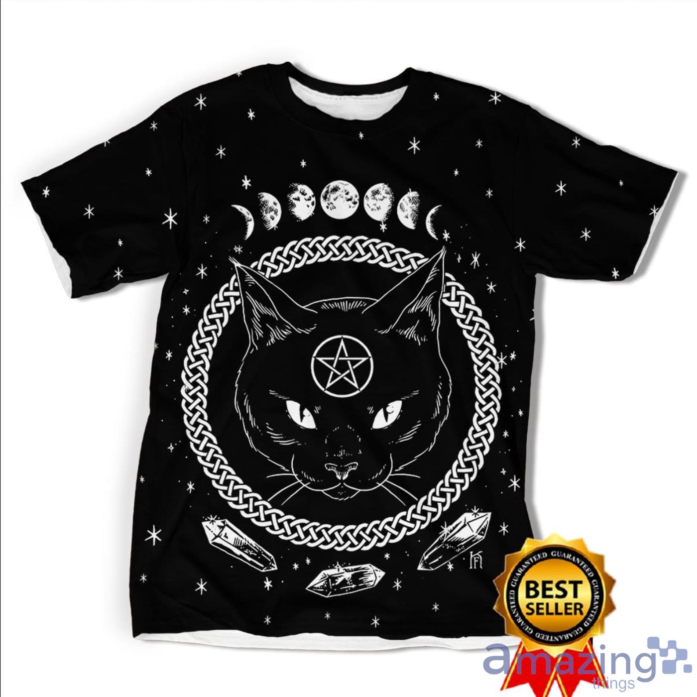 Wicca Cat And Moon Black All Over Print 3D T Shirt Product Photo 1