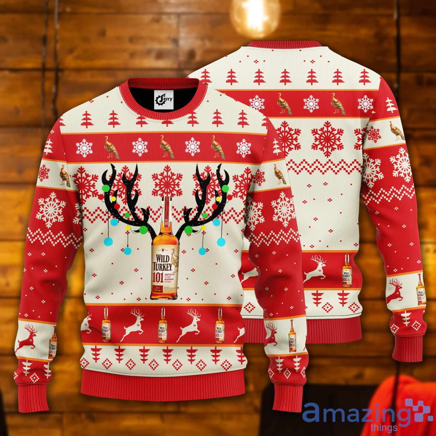 Wild Turkey Reindeer Ugly Christmas Sweater Product Photo 1