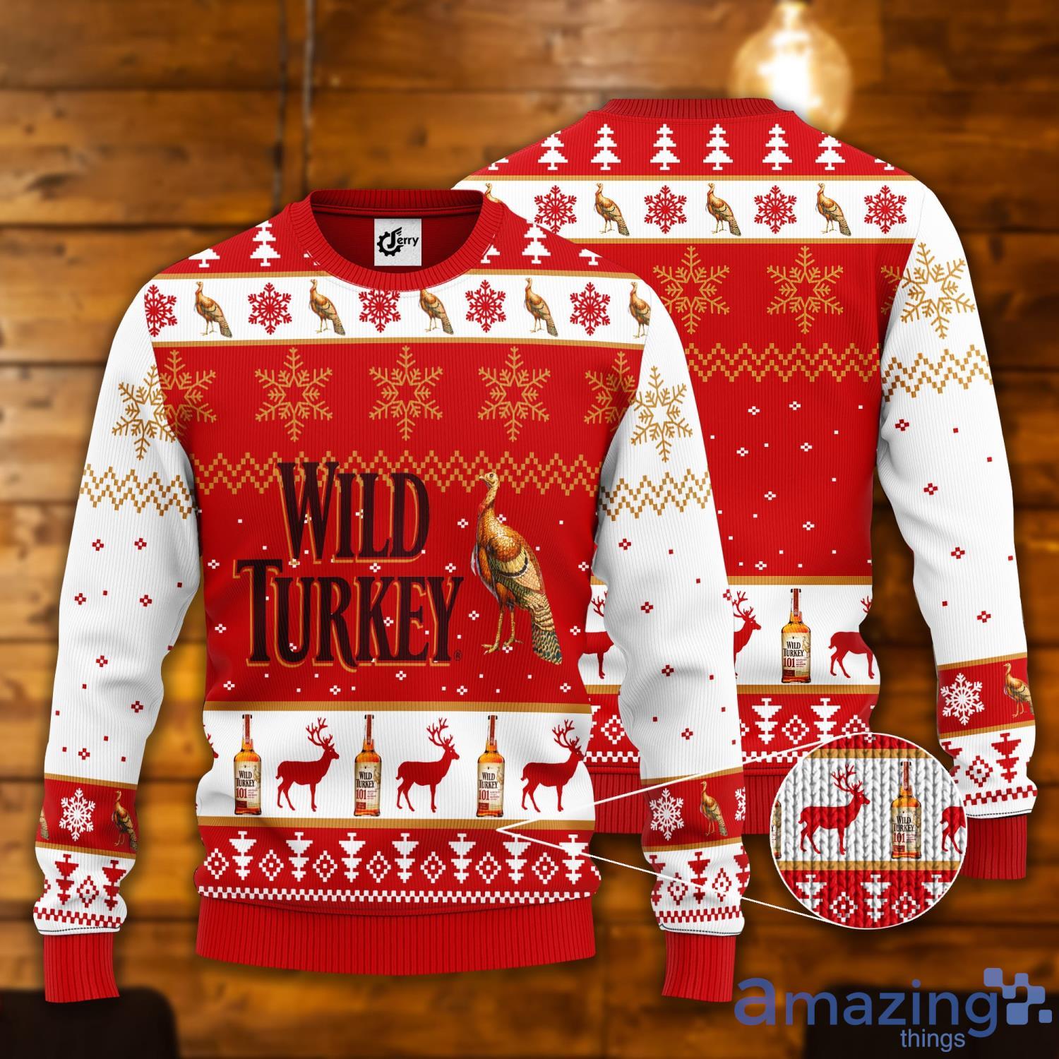 Wild Turkey Snowflake Pattern Ugly Christmas Sweater Product Photo 1