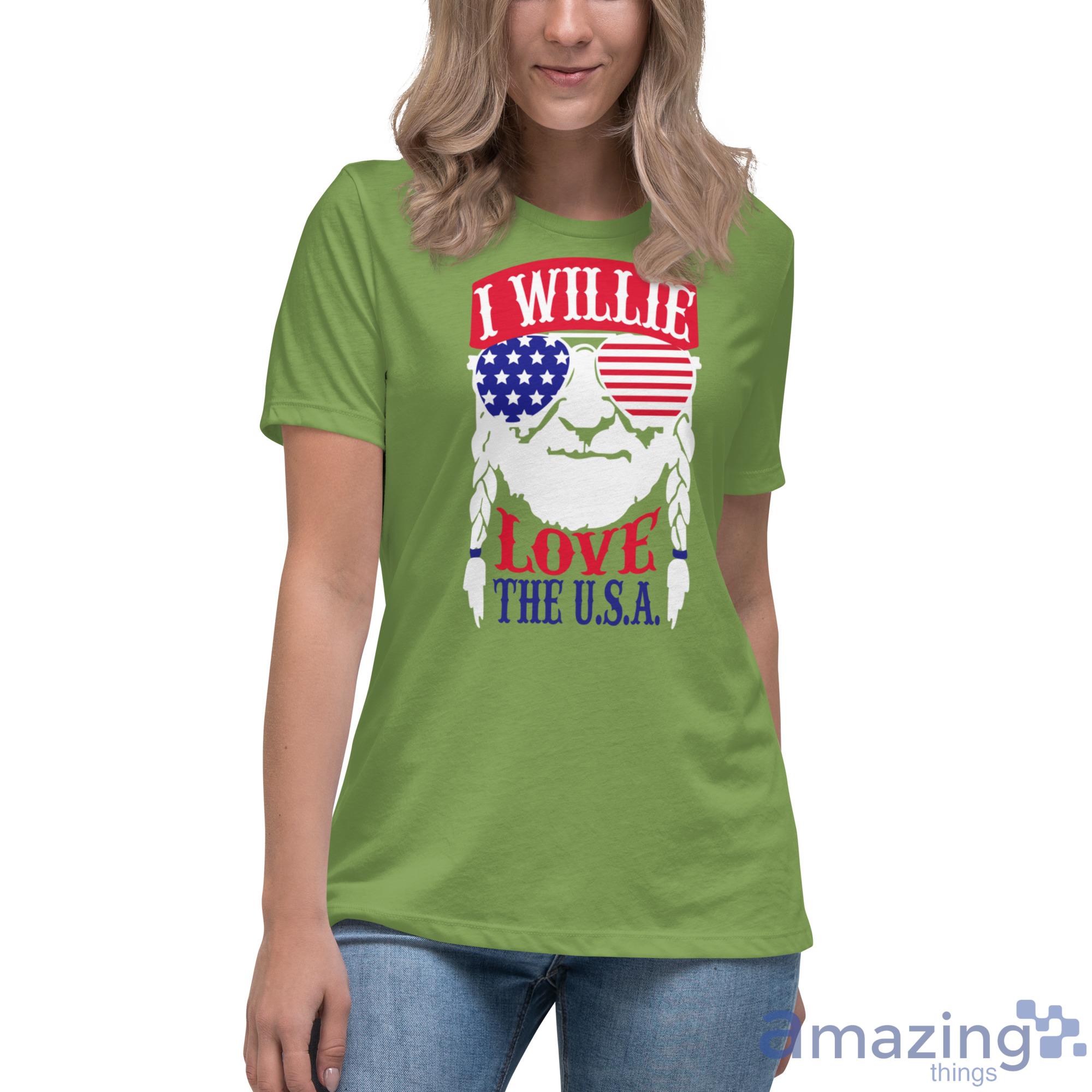 Willie Nelson I Willie Love The USA Flag Shirt image Willie Nelson I Willie Love The USA Flag Shirt - Womens Relaxed Short Sleeve Jersey Tee-1