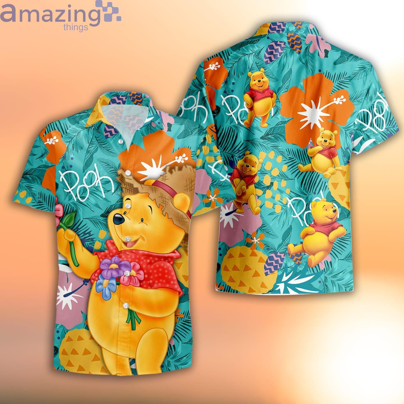 Winnie The Pooh Clear Orange Floral Summer Tropical Disney Hawaiian Shirt Product Photo 1