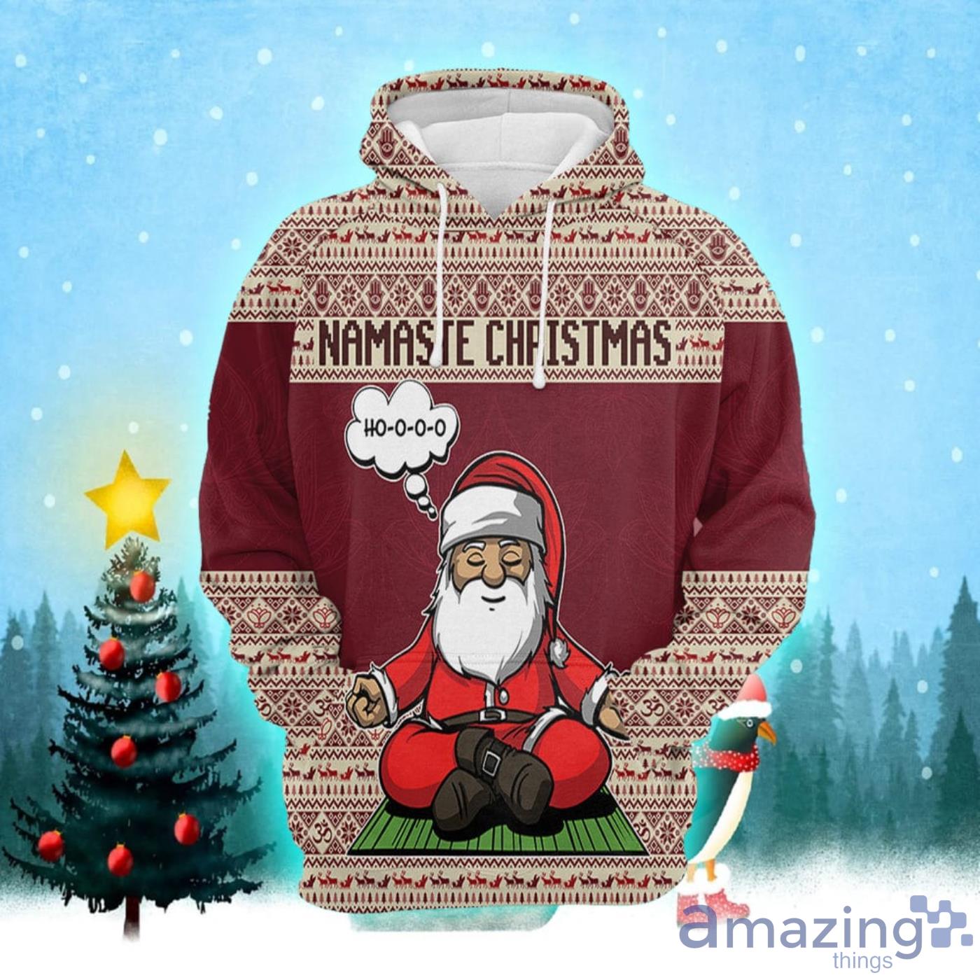 Yoga Santa Knitting Pattern Christmas 3D Hoodie Sweater Product Photo 1