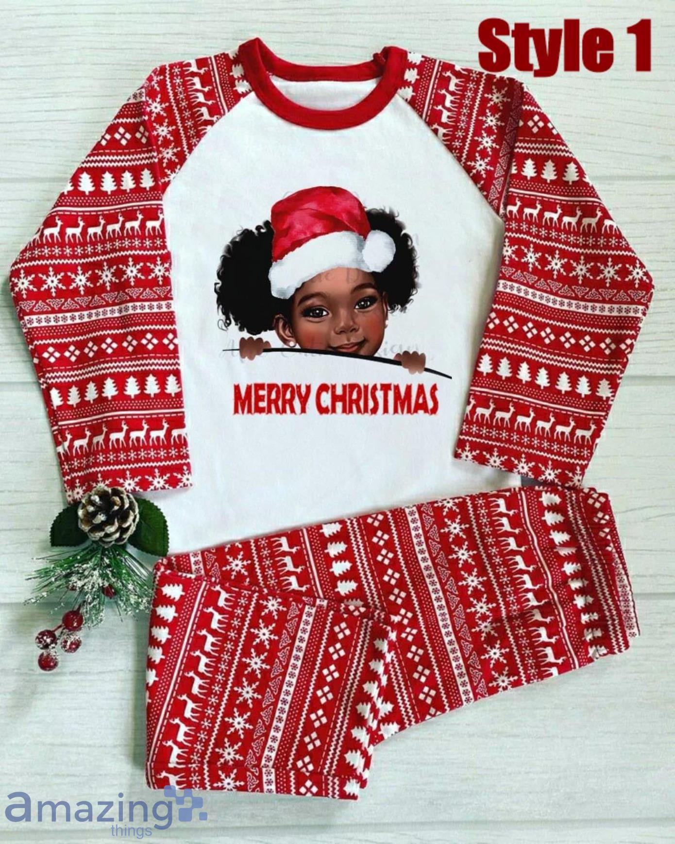 Afro Girl Merry Christmas Matching Family Pajamas Product Photo 1