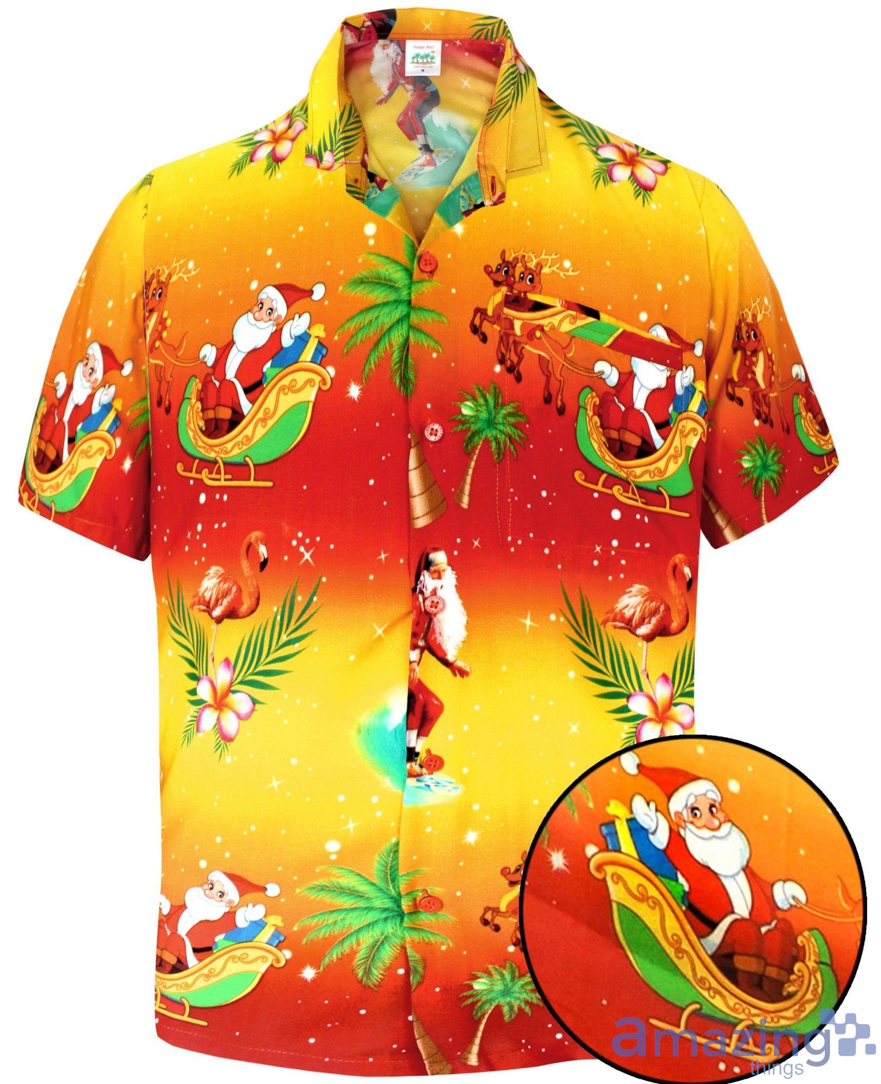 Aloha Christmas Santa Orange Short Sleeve Hawaiian Shirt Product Photo 1