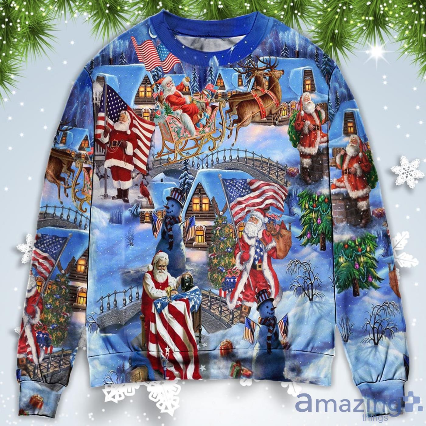 America Patriotic Santa Claus Christmas Sweatshirt Sweater Product Photo 1