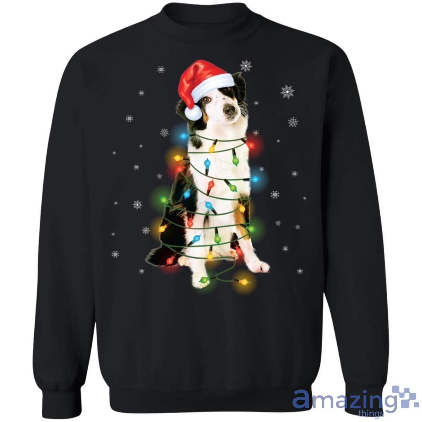 American Shepherd Santa Hat Dog And Christmas Light Sweatshirt Product Photo 1