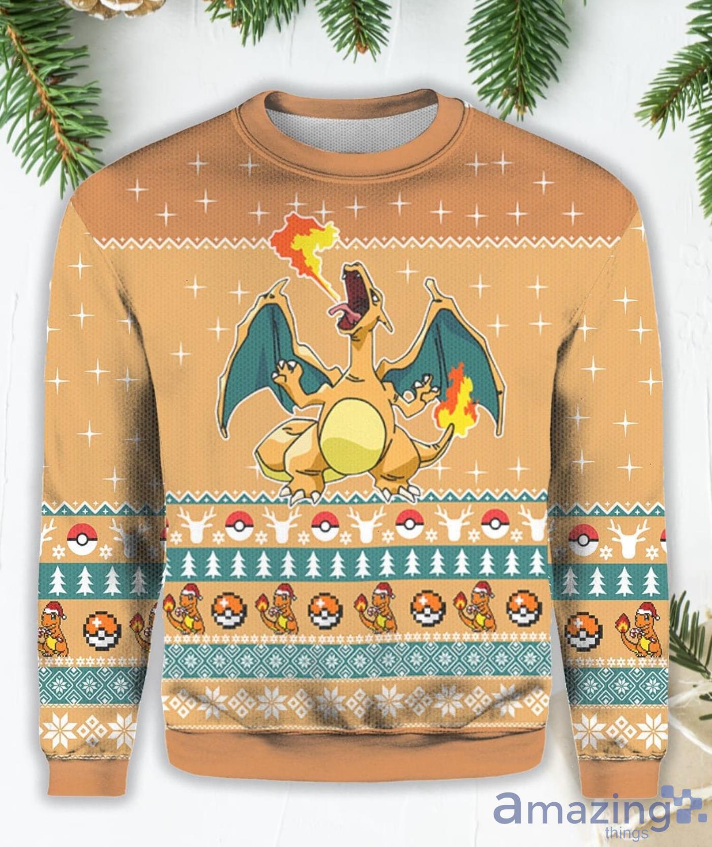 Anime Cartoon Charizard Pokemon Lover Ugly Christmas Sweater Product Photo 1