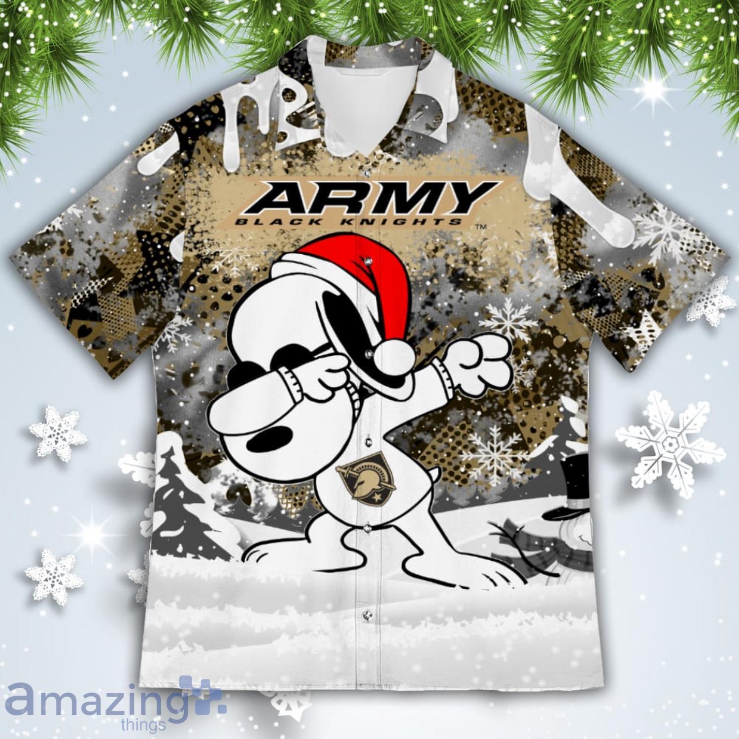 Army Black Knights Snoopy Dabbing The Peanuts American Christmas Dripping Hawaiian Shirt image Army Black Knights Snoopy Dabbing The Peanuts American Christmas Dripping Hawaiian Shirt Product Photo 2