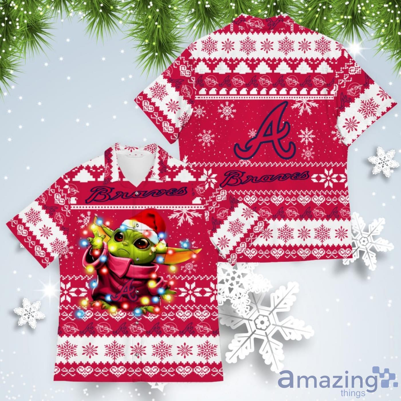 Braves Hawaiian Shirt Baby Yoda Christmas Lights Atlanta Braves