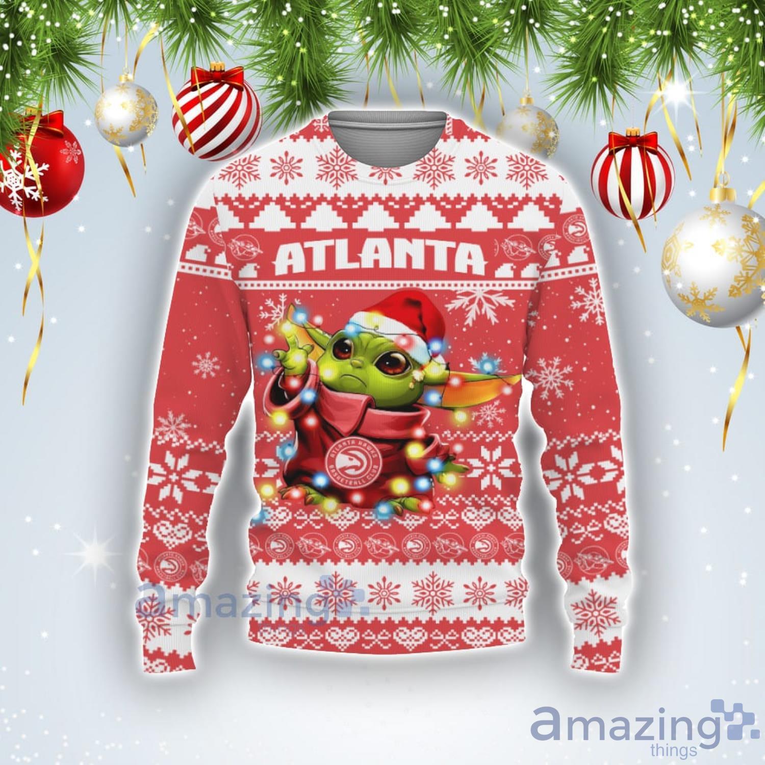 Atlanta Hawks Cute Baby Yoda Star Wars 3D Ugly Christmas Sweater Unisex Men  and Women Christmas Gift - Banantees