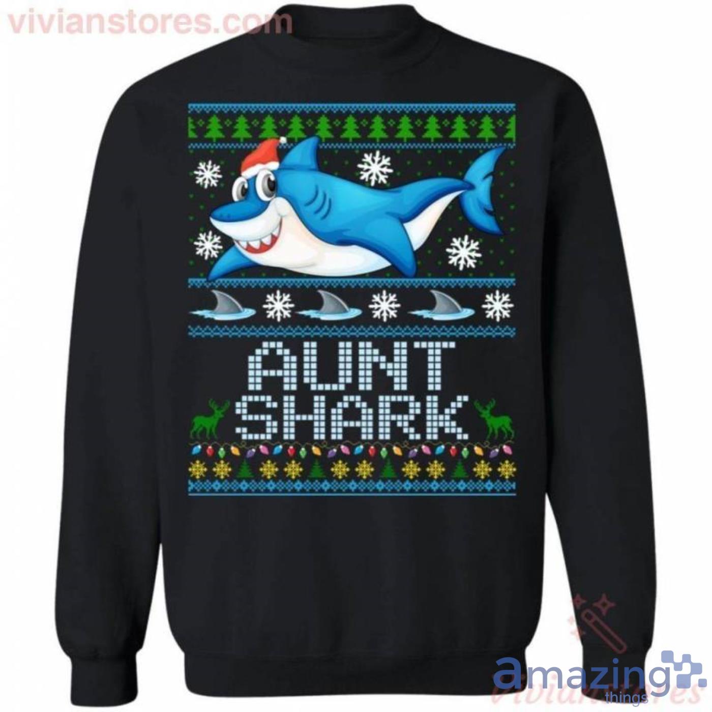 Aunt Shark Family Ugly Sweater Style Christmas Sweatshirt Christmas Gift Product Photo 1