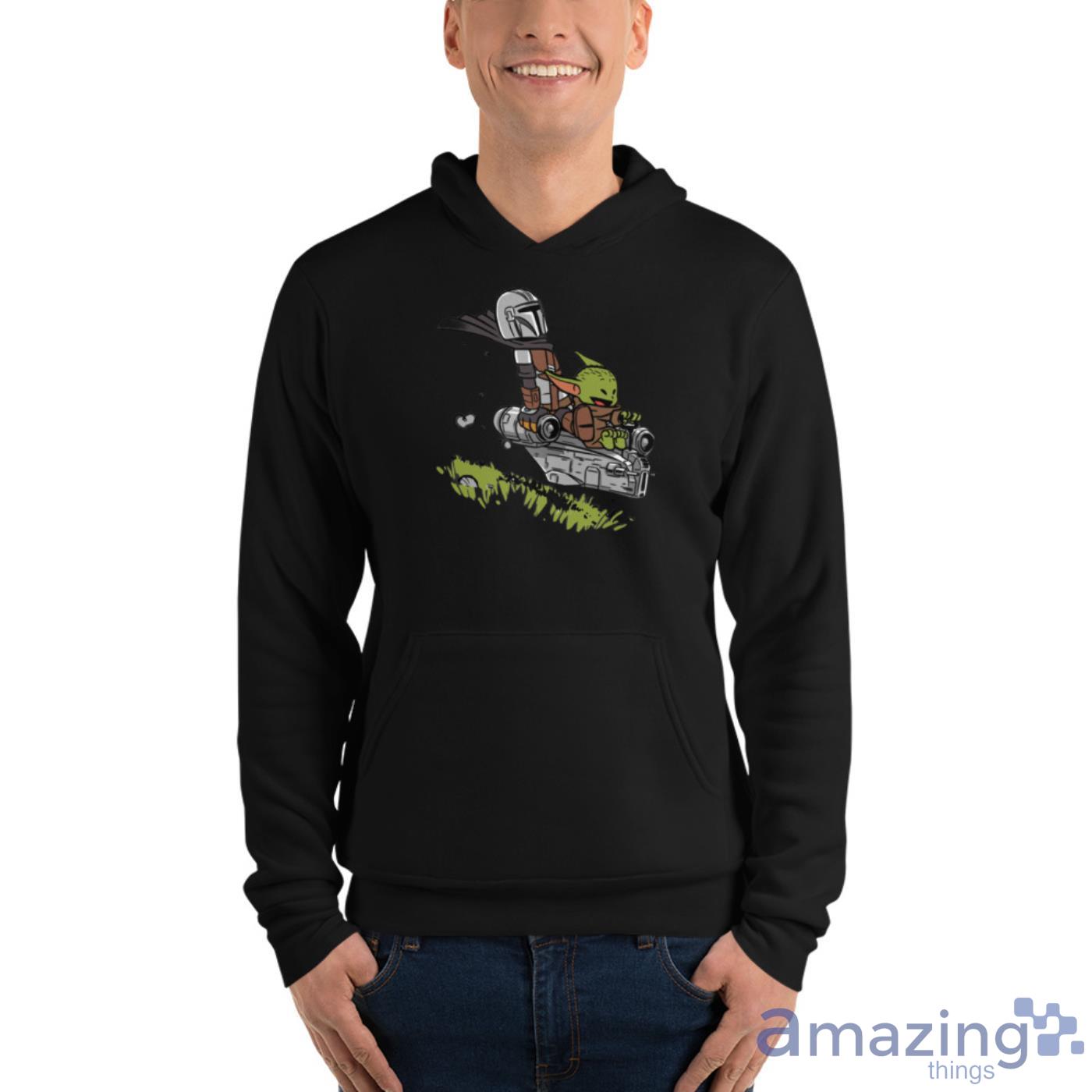 Baby Yoda And Mandalorian Calvin And Hobbes Shirts image Baby Yoda And Mandalorian Calvin And Hobbes Shirts - Unisex Fleece Pullover Hoodie