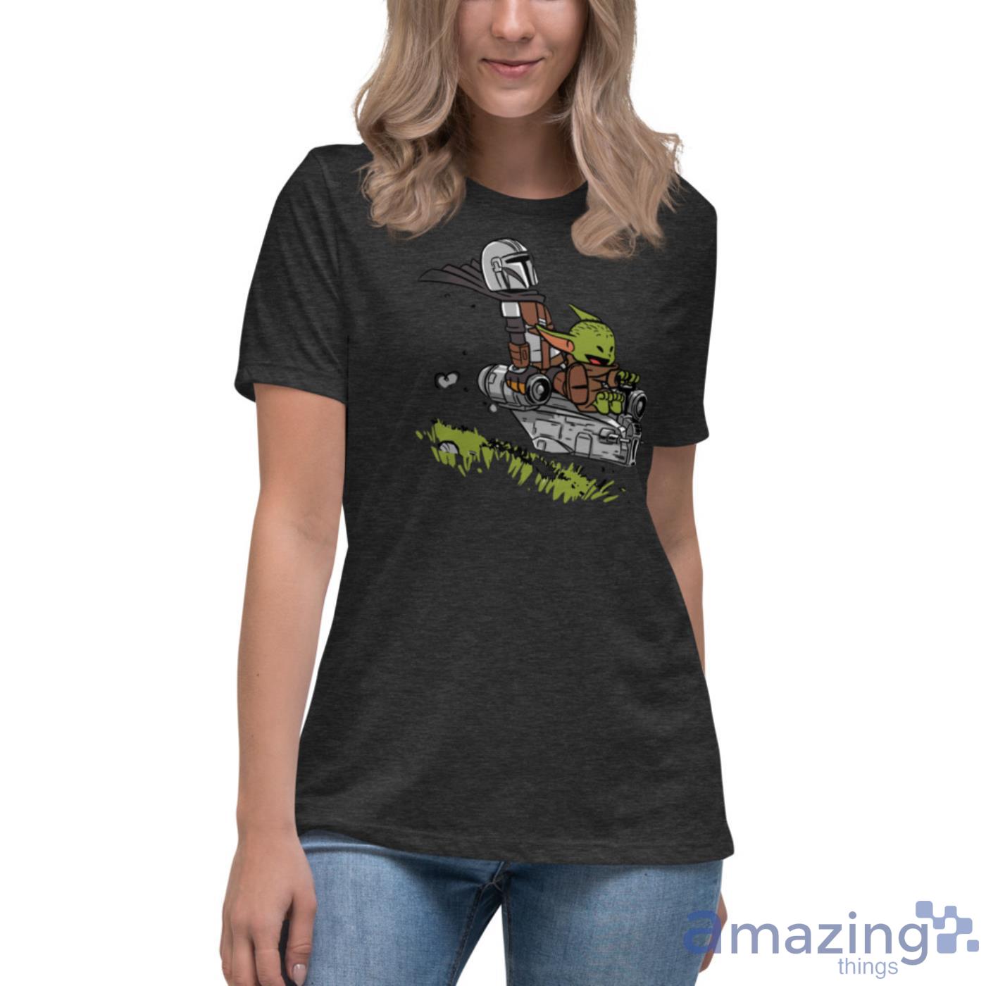 Baby Yoda And Mandalorian Calvin And Hobbes Shirts image Baby Yoda And Mandalorian Calvin And Hobbes Shirts - Womens Relaxed Short Sleeve Jersey Tee-1