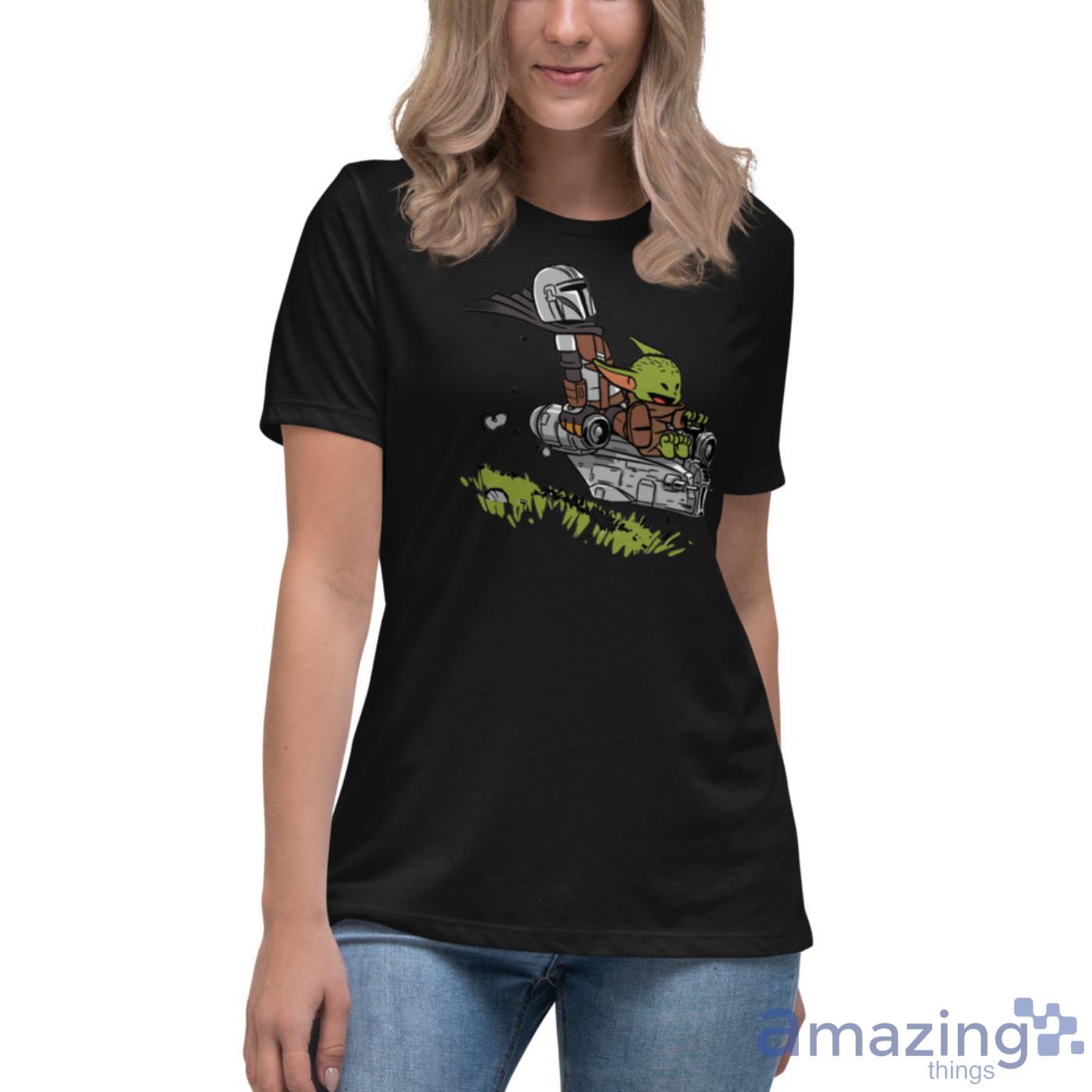 Baby Yoda And Mandalorian Calvin And Hobbes Shirts image Baby Yoda And Mandalorian Calvin And Hobbes Shirts - Womens Relaxed Short Sleeve Jersey Tee