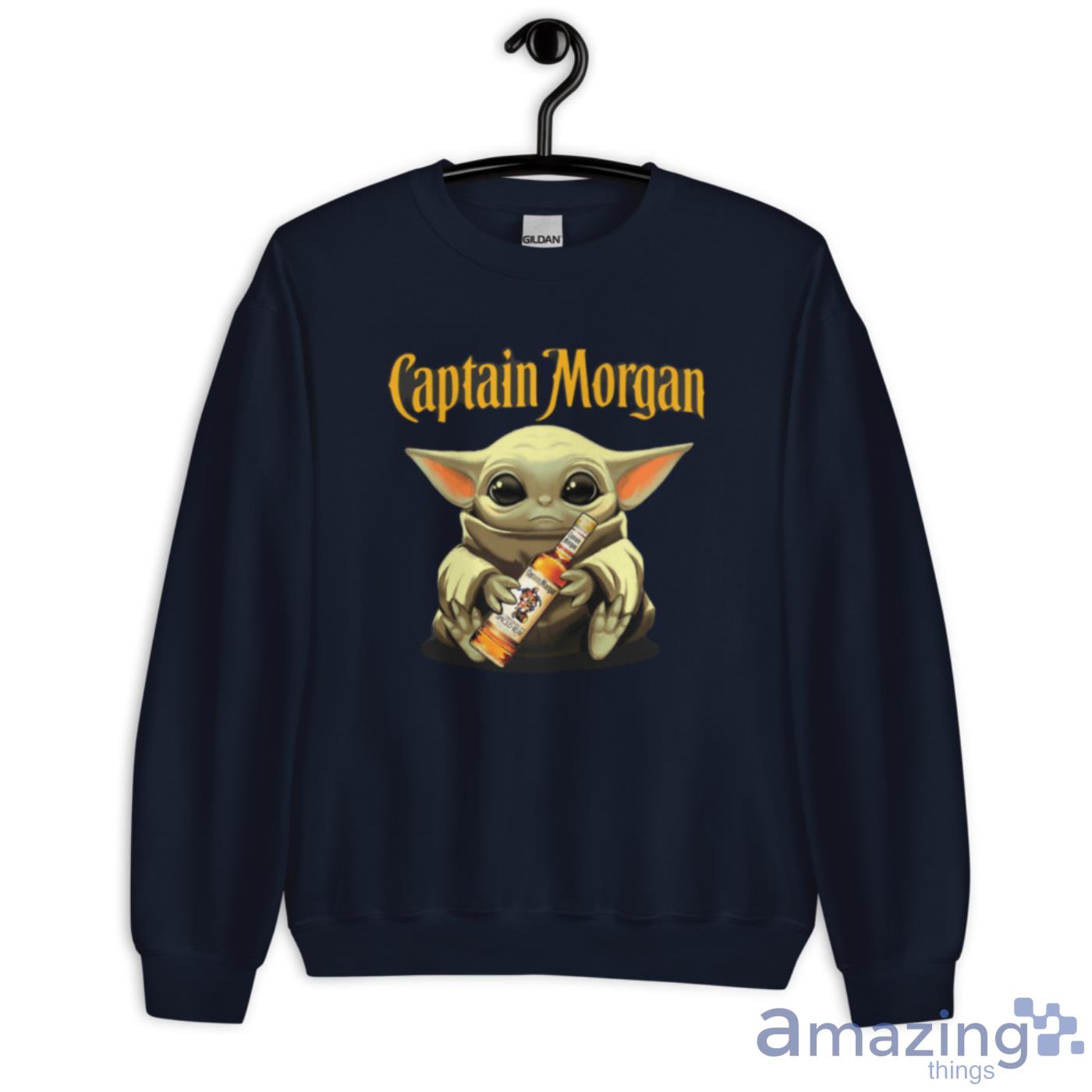 Baby Yoda Hugs Captain Morgan Bottle Star Wars Shirts image Baby Yoda Hugs Captain Morgan Bottle Star Wars Shirts - Unisex Crewneck Sweatshirt-1