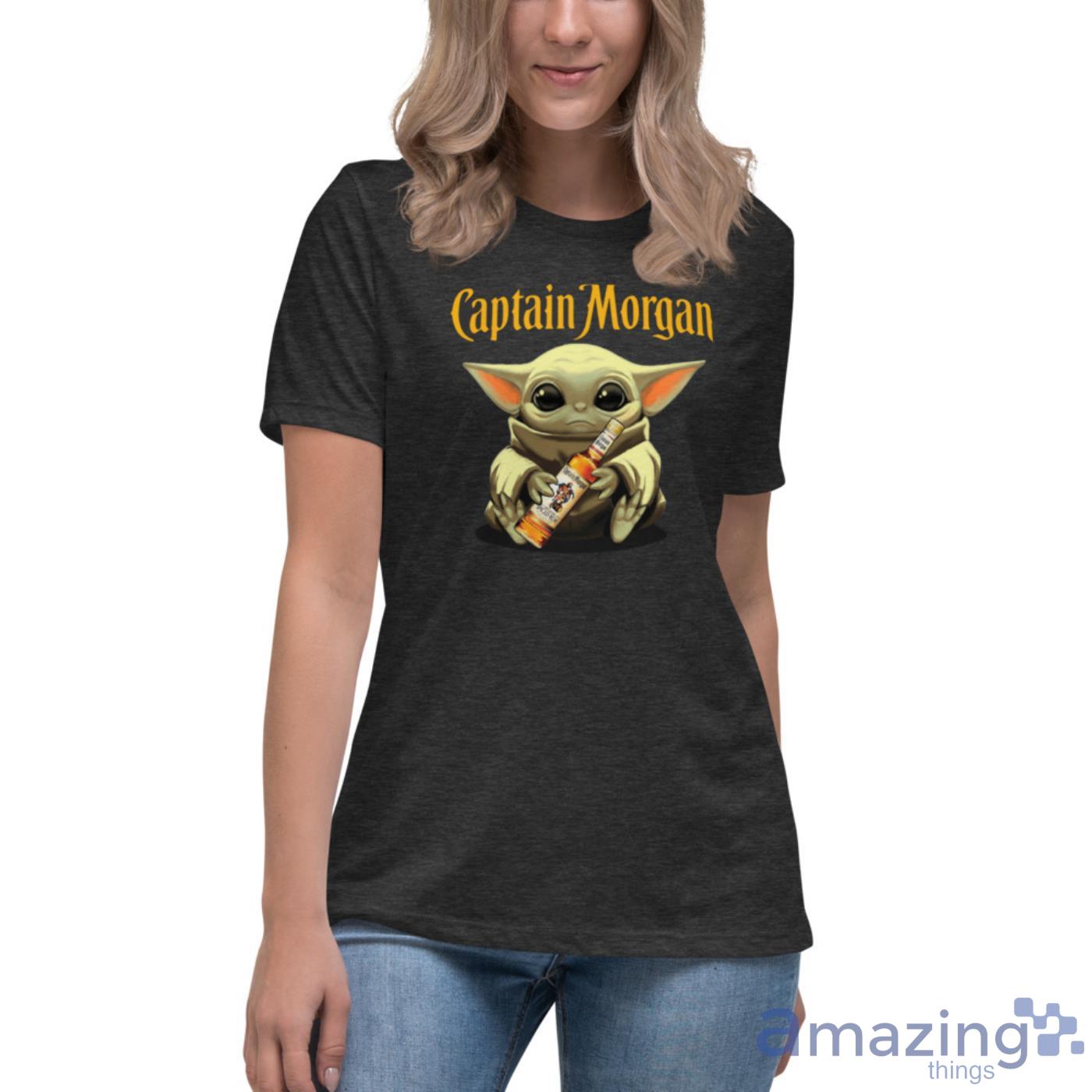 Baby Yoda Hugs Captain Morgan Bottle Star Wars Shirts image Baby Yoda Hugs Captain Morgan Bottle Star Wars Shirts - Womens Relaxed Short Sleeve Jersey Tee-1