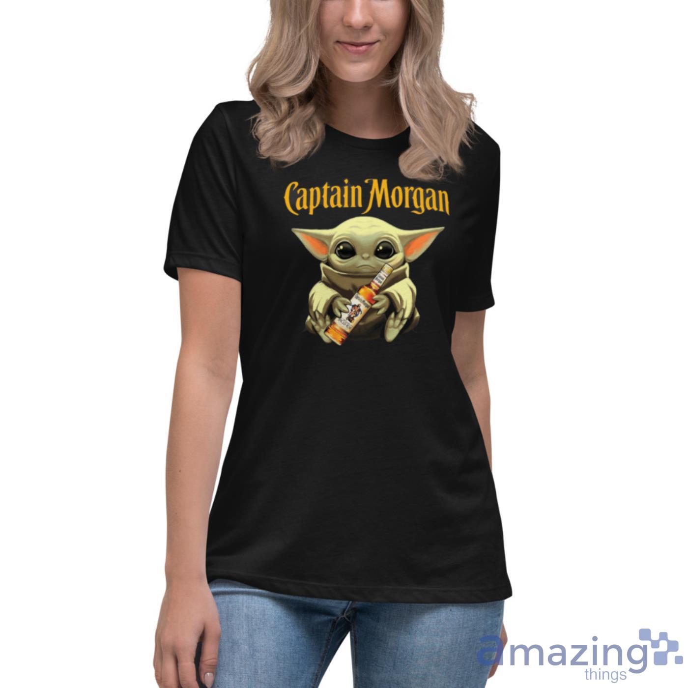 Baby Yoda Hugs Captain Morgan Bottle Star Wars Shirts image Baby Yoda Hugs Captain Morgan Bottle Star Wars Shirts - Womens Relaxed Short Sleeve Jersey Tee