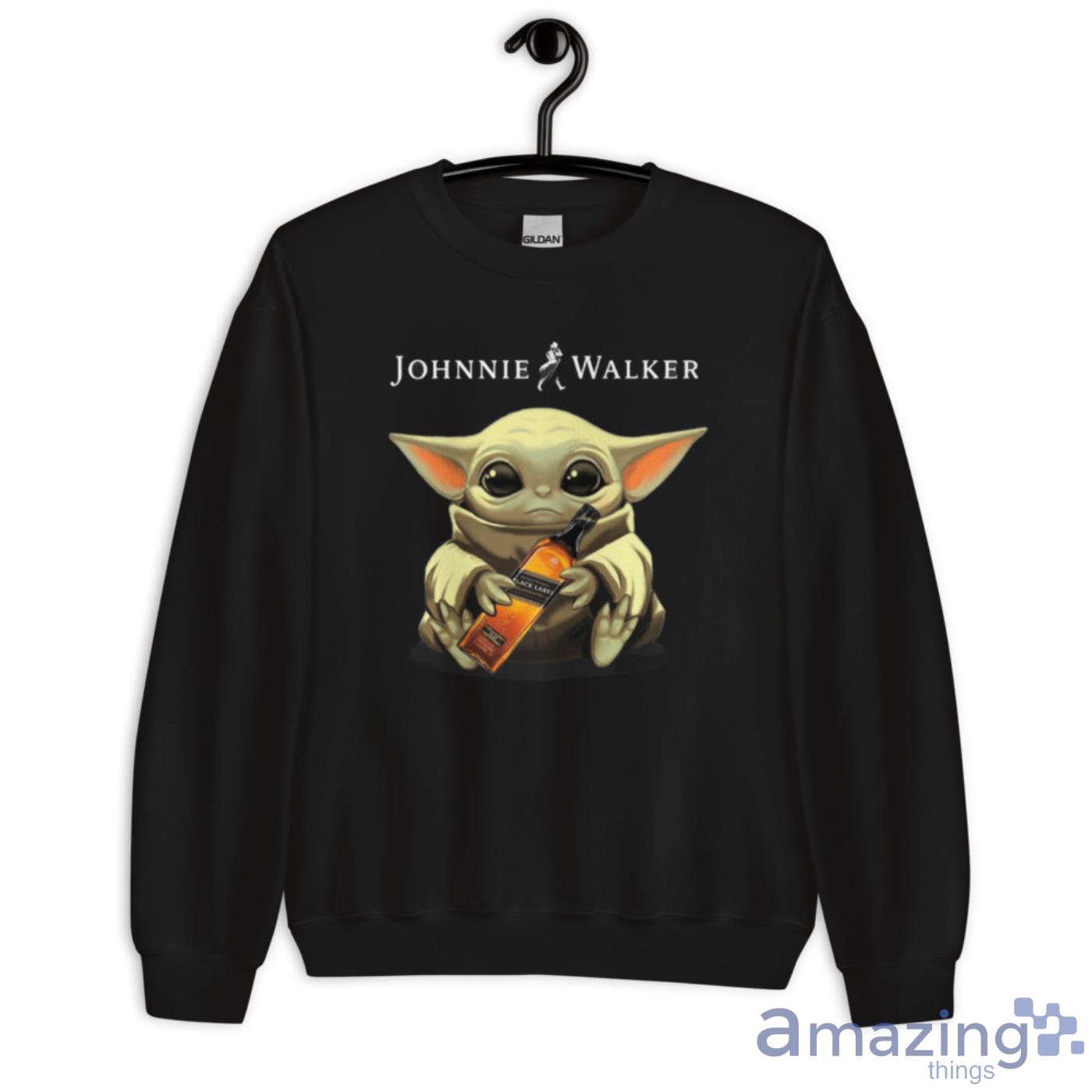 Baby Yoda Hugs Johnnie Walker Bottle Star Wars Shirts image Baby Yoda Hugs Johnnie Walker Bottle Star Wars Shirts - Unisex Crewneck Sweatshirt