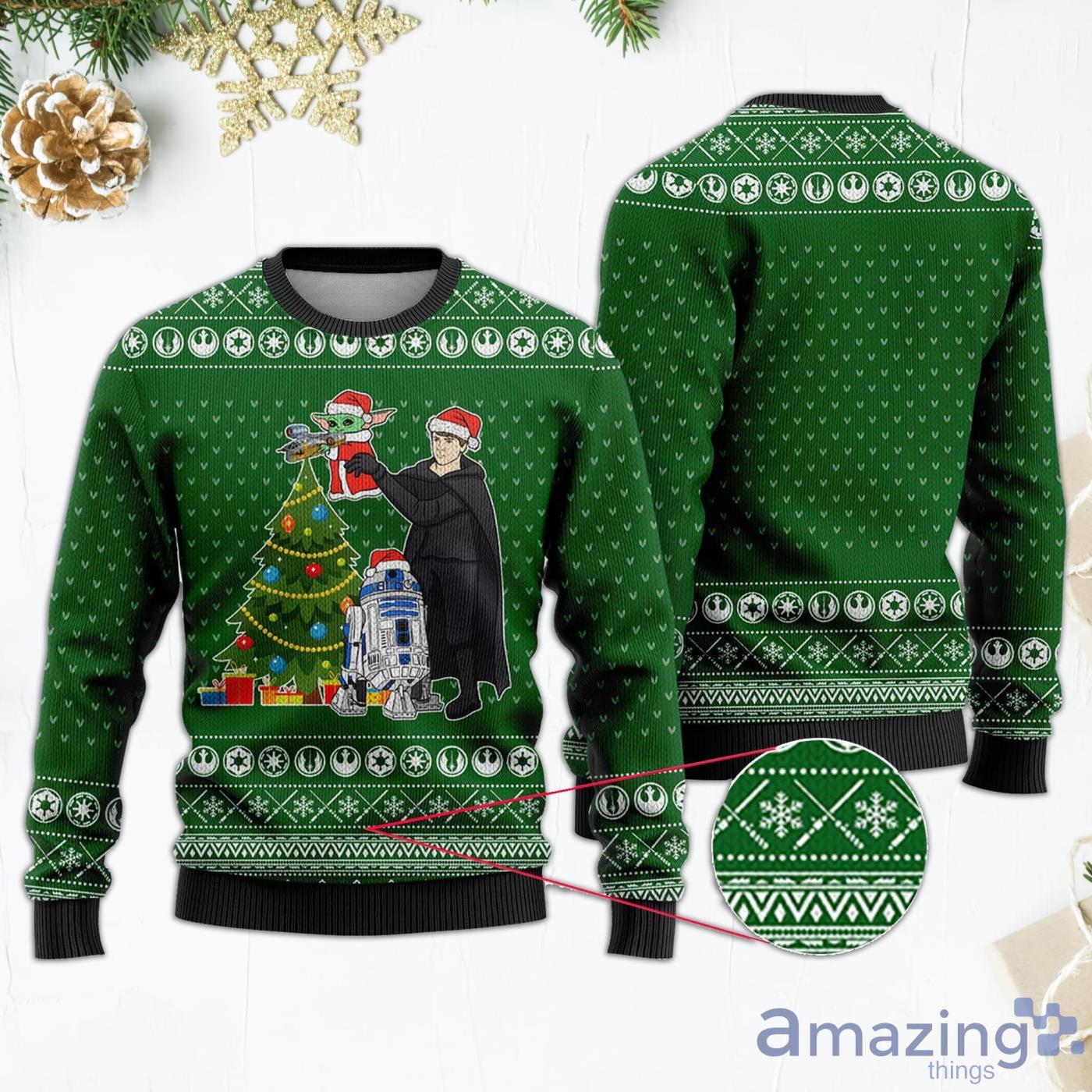 Baby Yoda Luke Star Wars Green Ugly Christmas Sweater Product Photo 1 Baby Yoda Luke Star Wars Green Ugly Christmas Sweater Product Photo 1