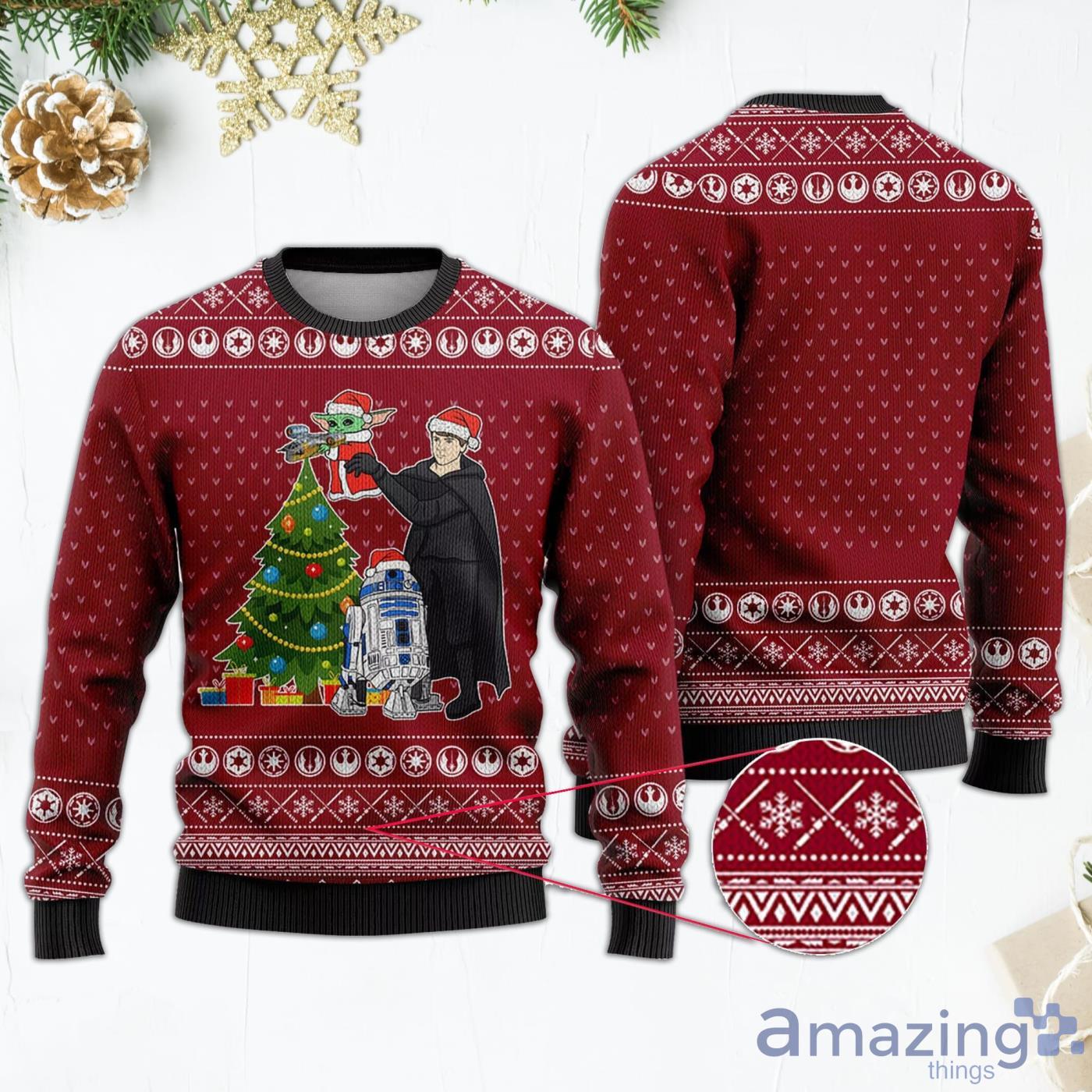 Baby Yoda Luke Star Wars Red Ugly Christmas Sweater Product Photo 1 Baby Yoda Luke Star Wars Red Ugly Christmas Sweater Product Photo 1