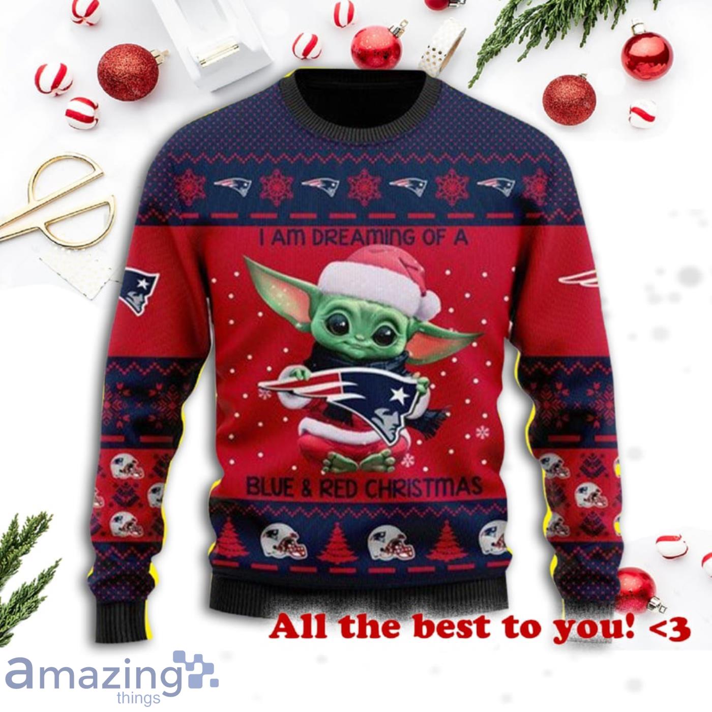 Baby Yoda New England Patriots Ugly Christmas Sweater - Reallgraphics