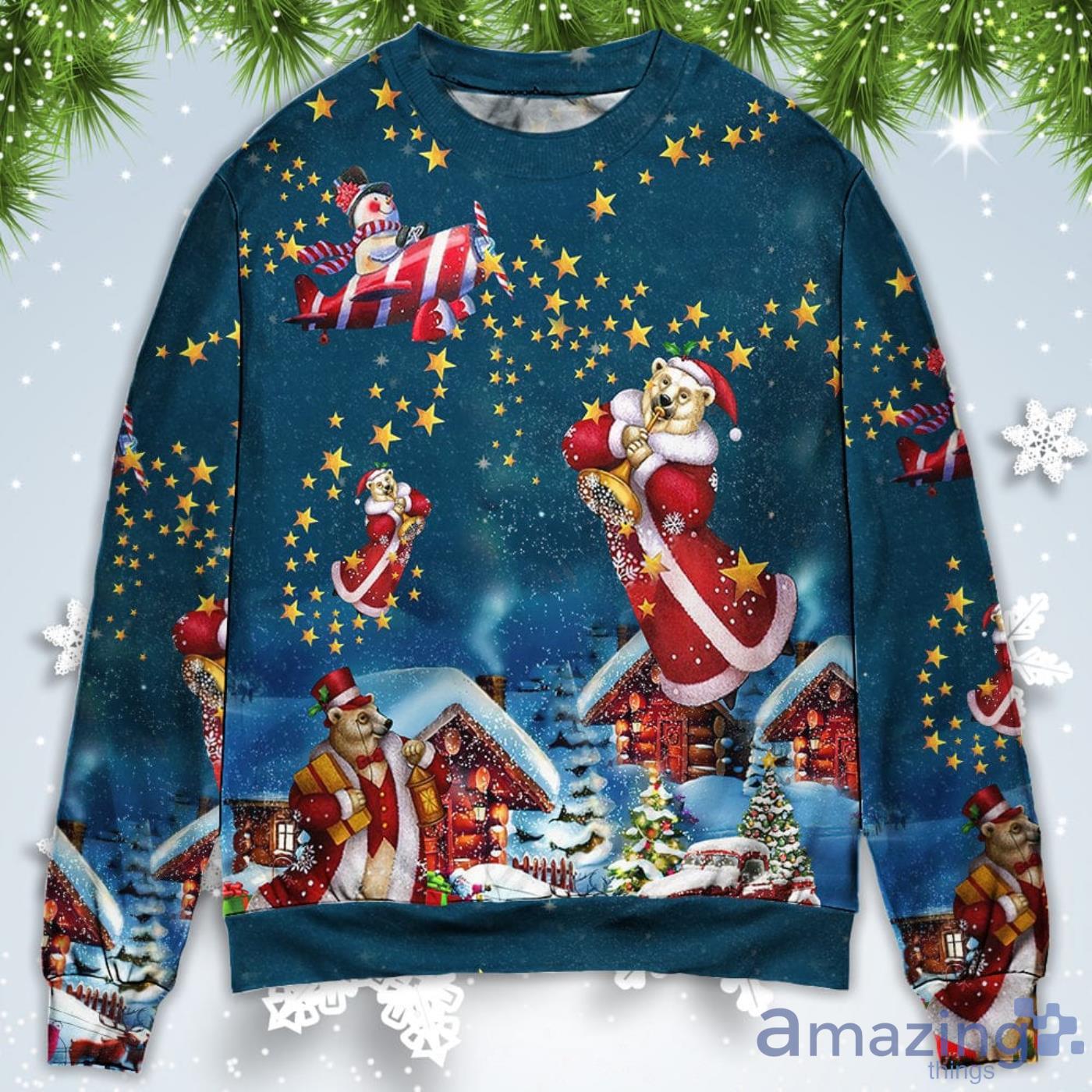Bear Santa Happy Christmas Sweatshirt Sweater Product Photo 1