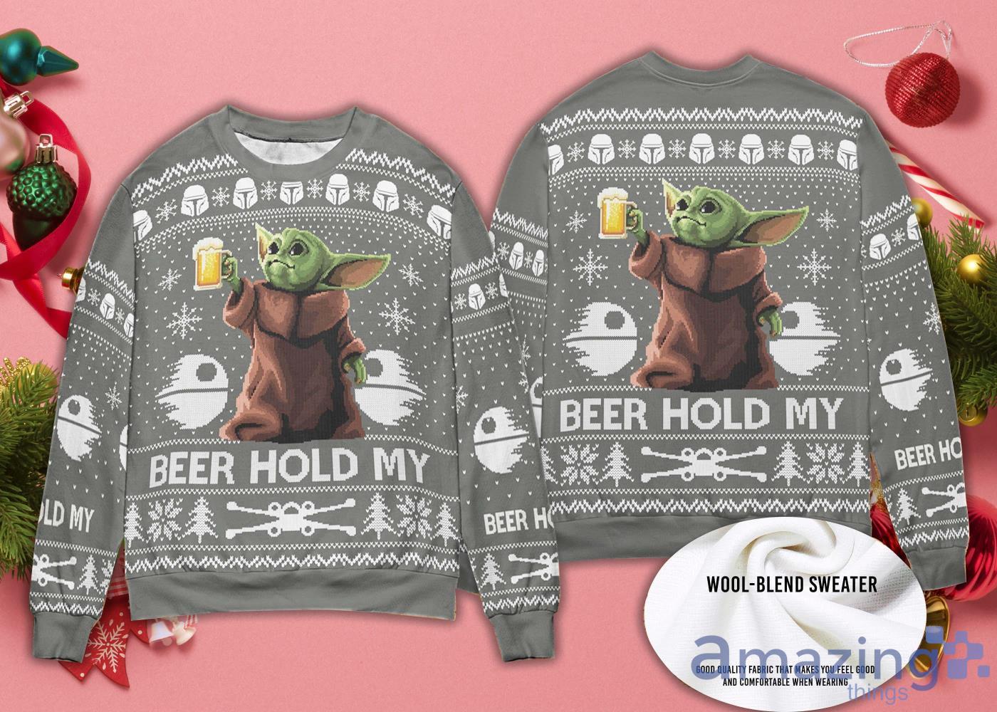 Beer Hold My Ugly Sweater Yoda Ugly Christmas Sweater Product Photo 1