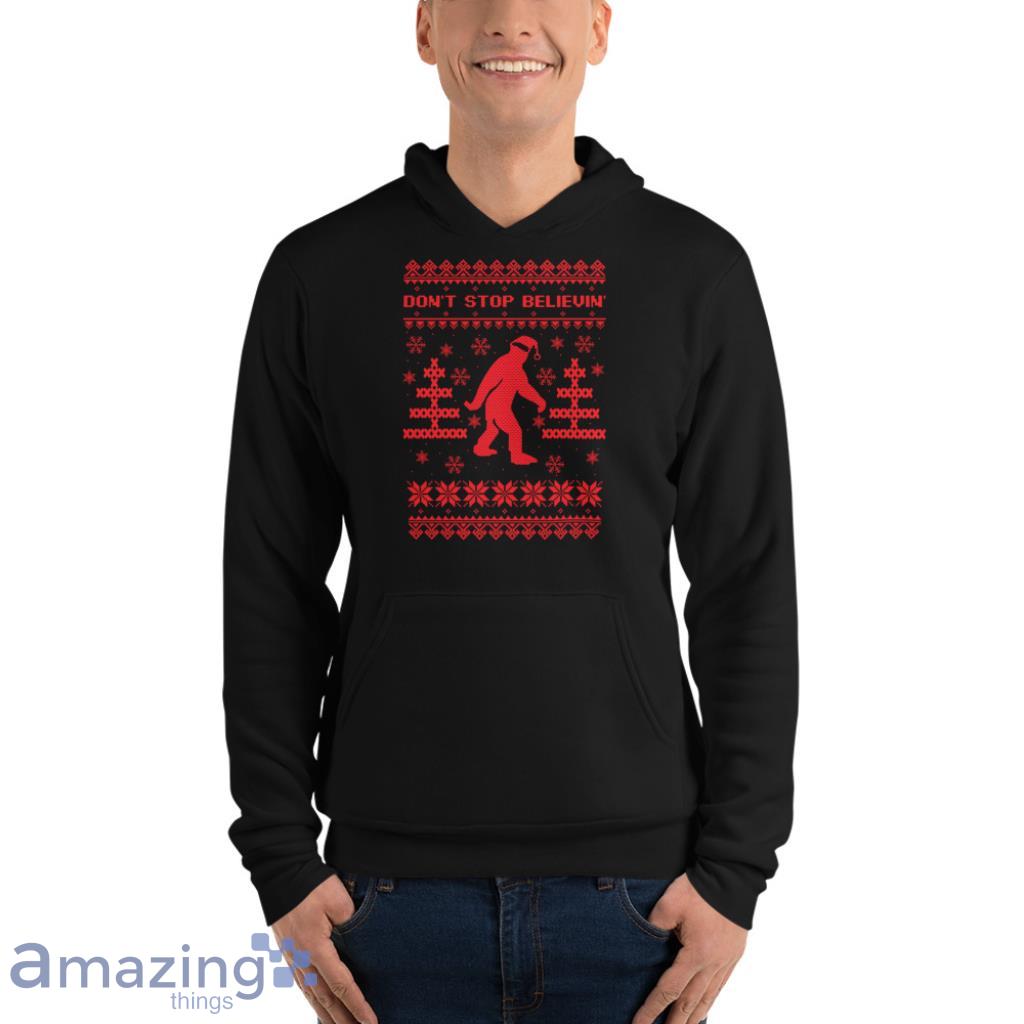 Bigfoot Santa Don't Stop Believin' Christmas image Bigfoot Santa Dont Stop Believin Christmas - Unisex Fleece Pullover Hoodie