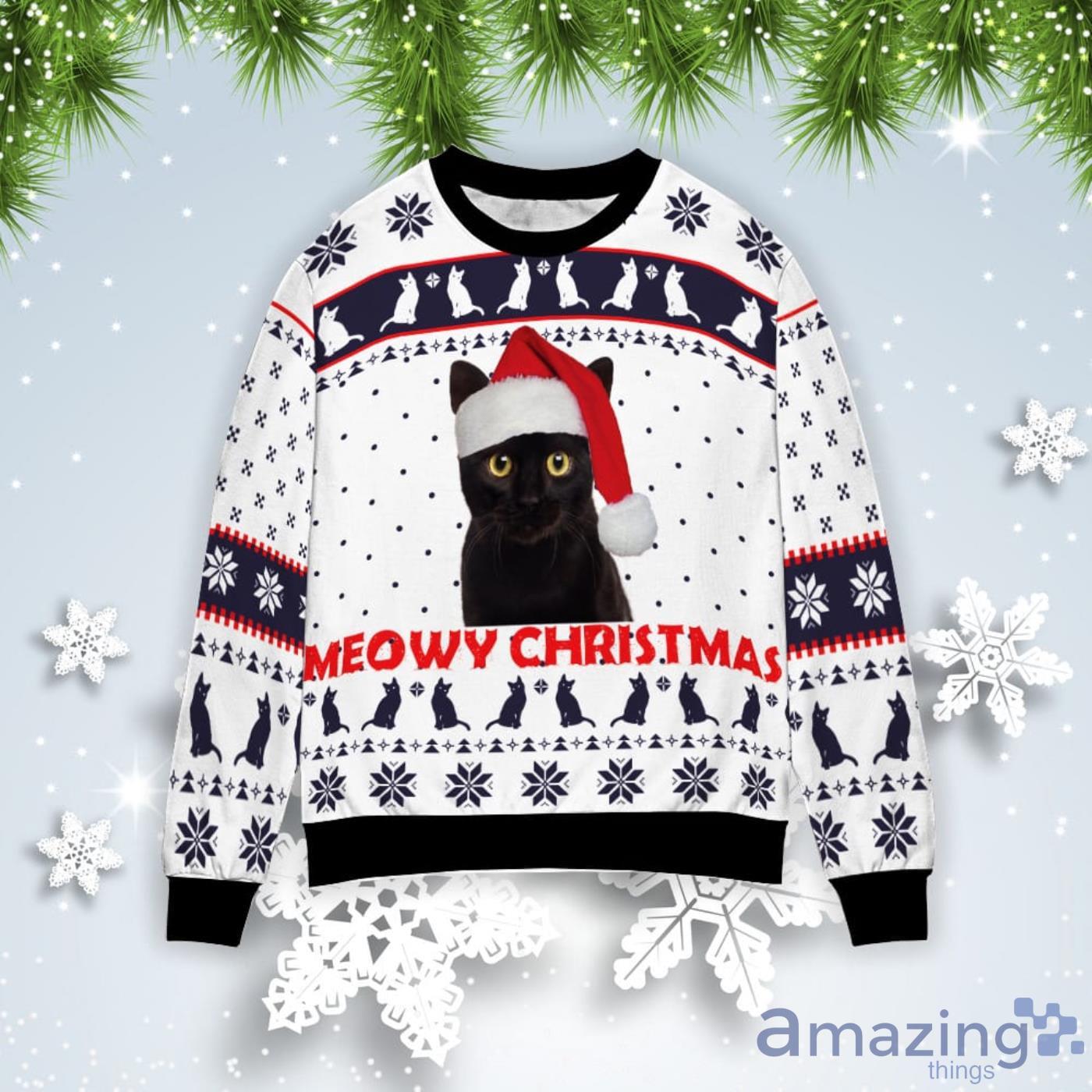 Black Cat Meowy Christmas Gift Ugly Christmas Sweater Product Photo 1