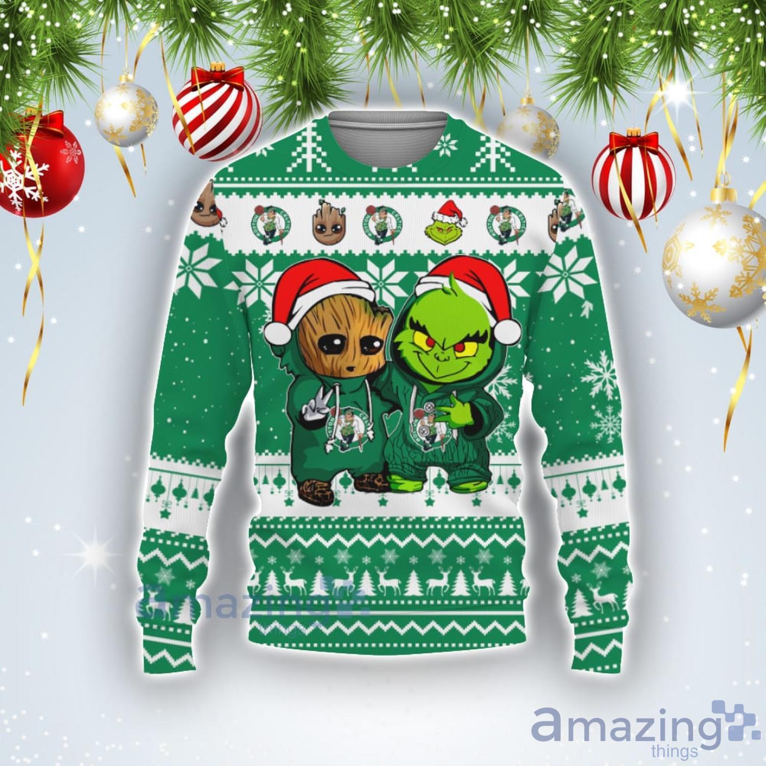 NBA Toronto Raptors Baby Groot And Grinch Ugly Christmas Sweater