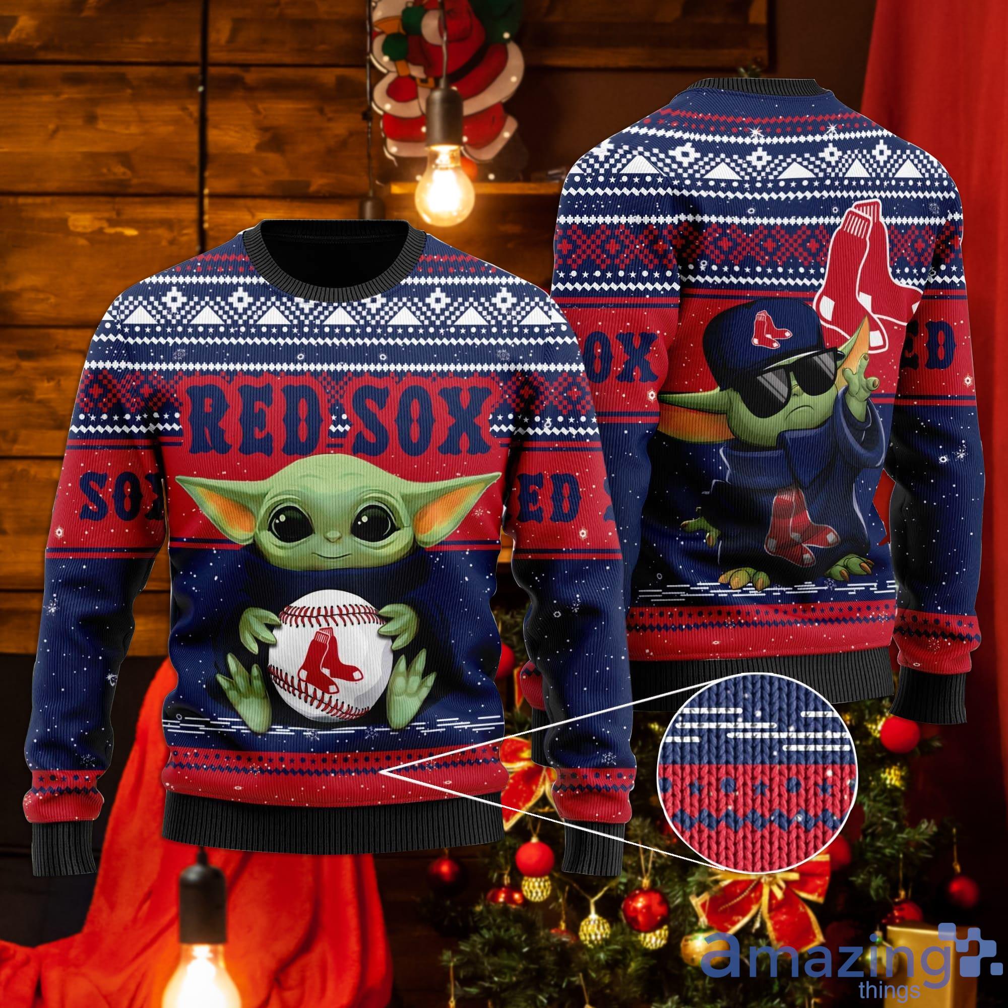 Boston Red Sox Baby Yoda Ugly Christmas Sweater Product Photo 1
