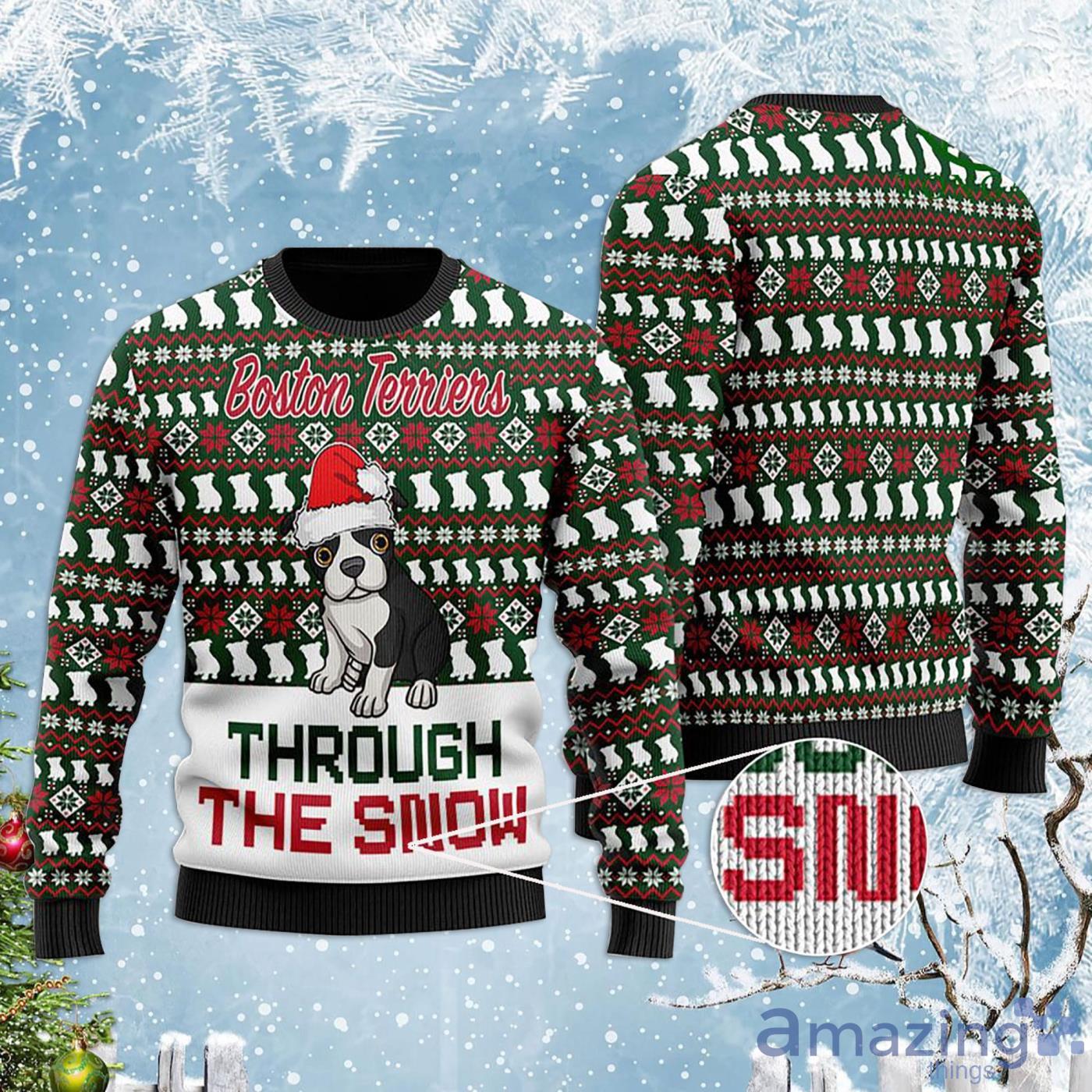 Boston Terriers Through The Snow Christmas Ugly Sweater Product Photo 1