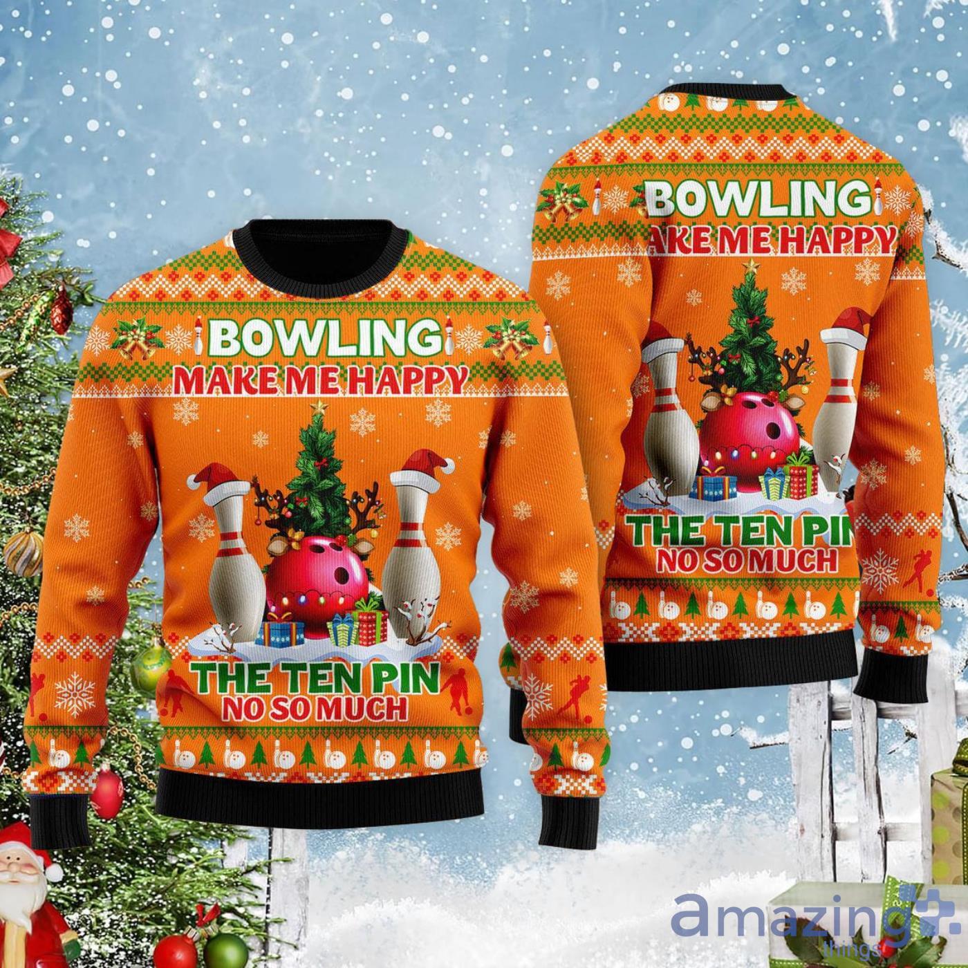 Bowling Make Me Happy The Ten Pin No So Much Bowling Lover Ugly Christmas Sweater image Bowling Make Me Happy The Ten Pin No So Much Bowling Lover Ugly Christmas Sweater Product Photo 2