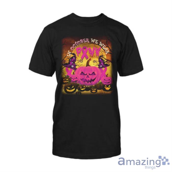 Breast Cancer Awareness Halloween Pumpkin T-shirt Product Photo 1