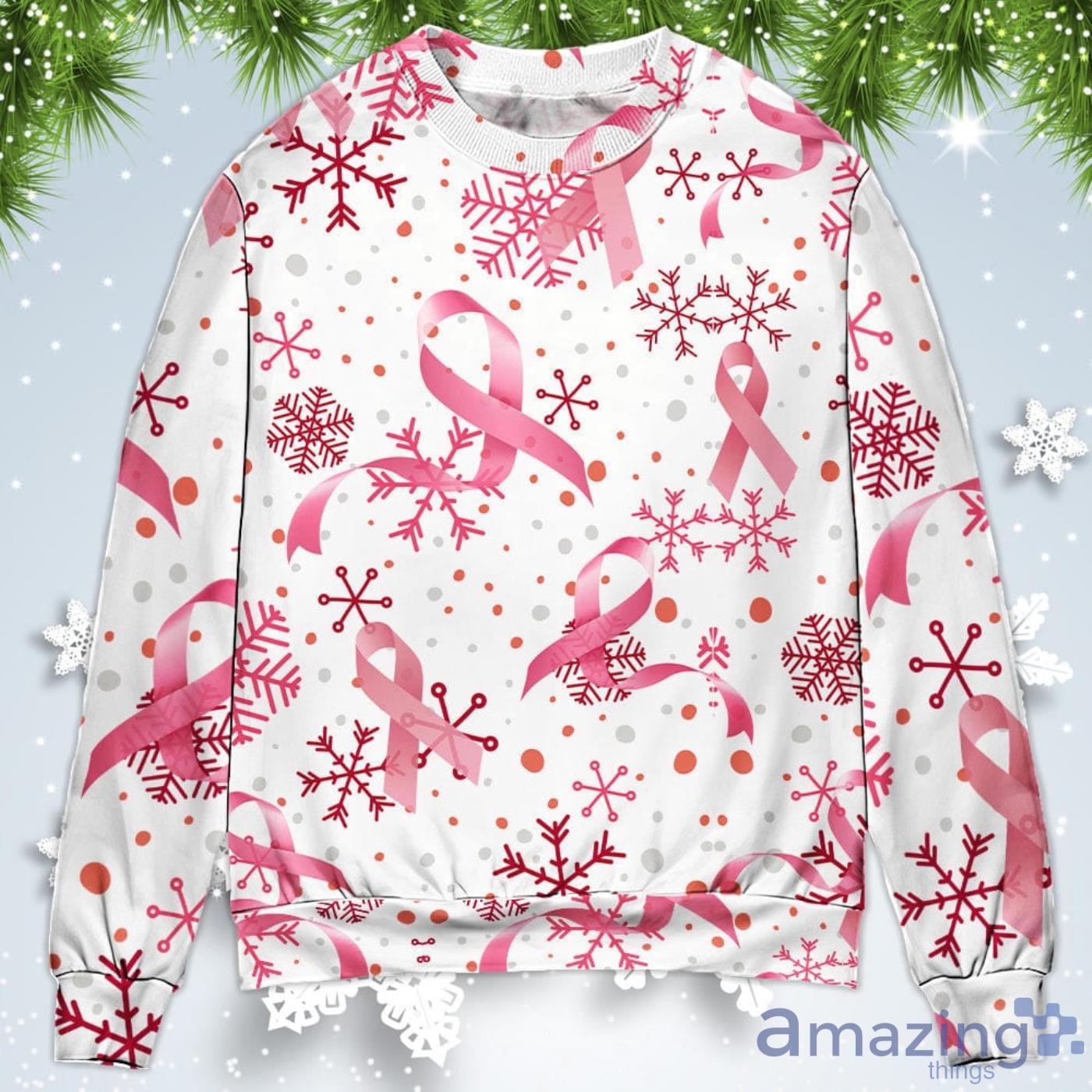 Breast Cancer Pink Ribbon Merry Christmas Sweatshirt Sweater Product Photo 1
