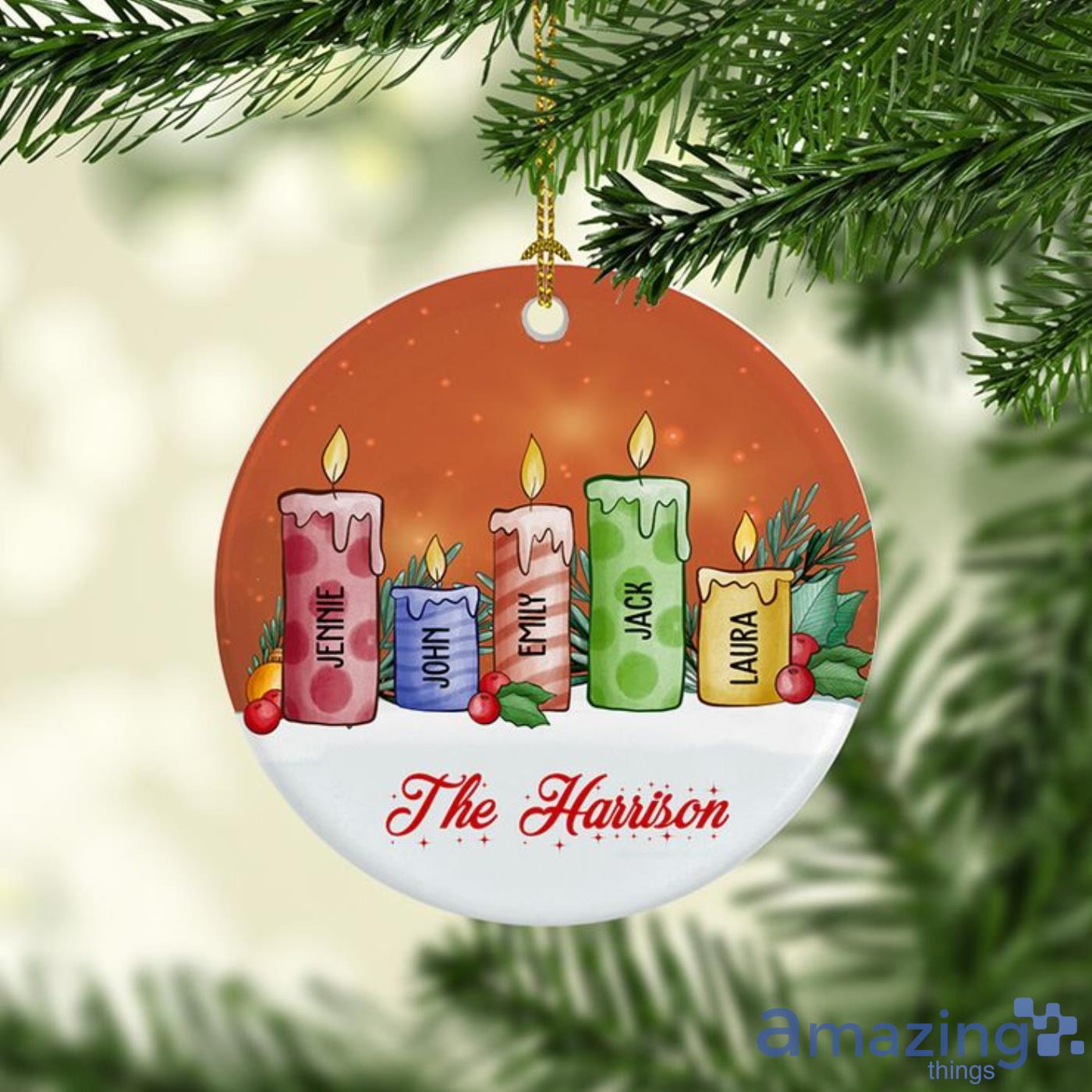 Candle Family Name Christmas Ceramic Ornament Product Photo 1 Candle Family Name Christmas Ceramic Ornament Product Photo 1