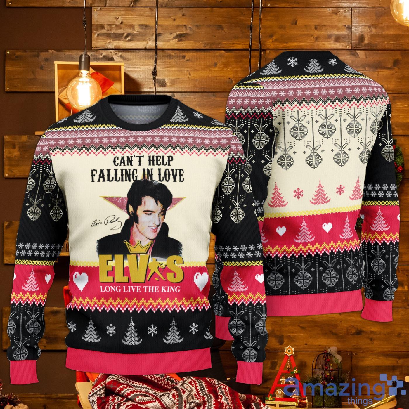 Can't Help Falling In Love ELV Christmas Gift Ugly Christmas Sweater Product Photo 1