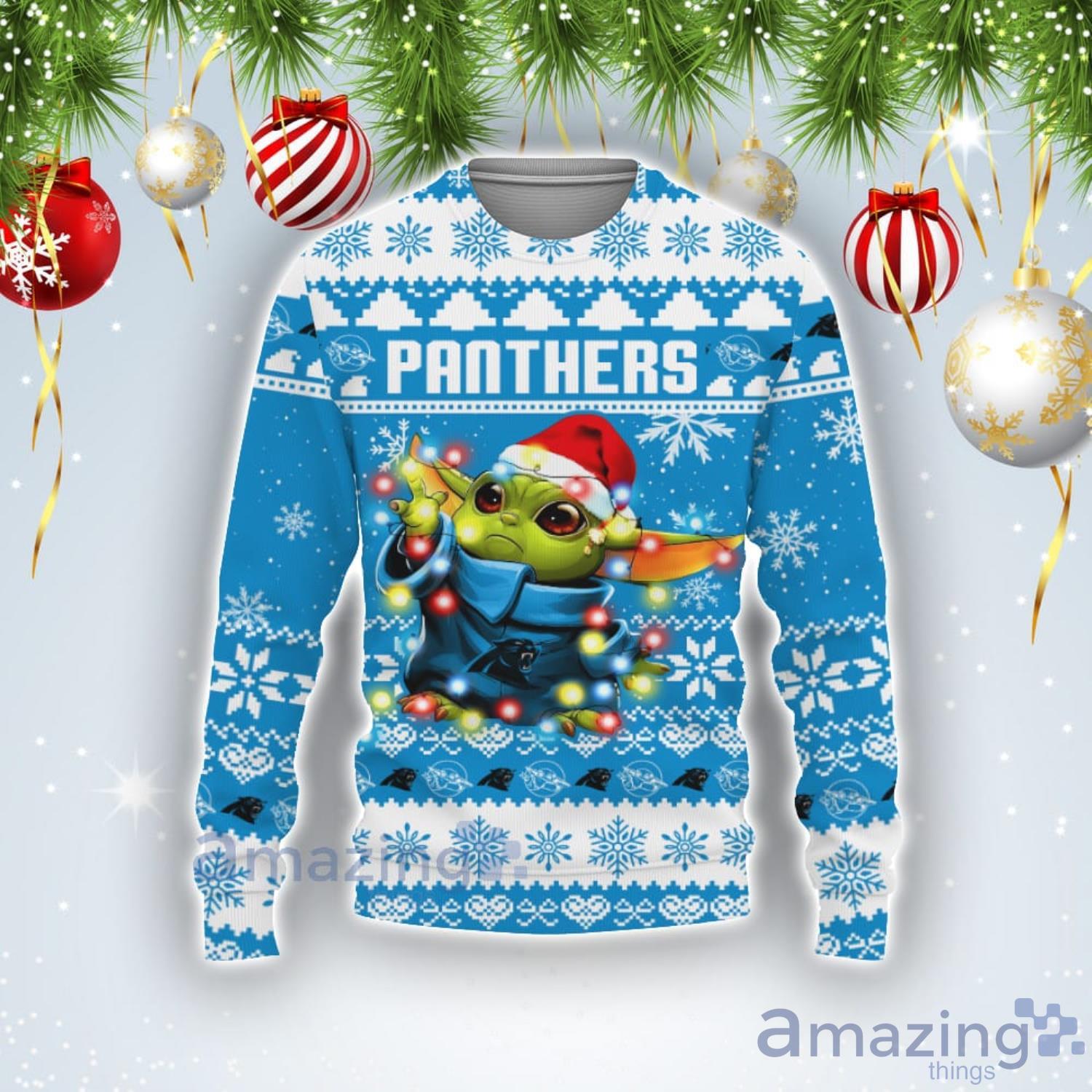 Carolina Panthers Baby Yoda Star Wars Ugly Christmas Sweater - Banantees