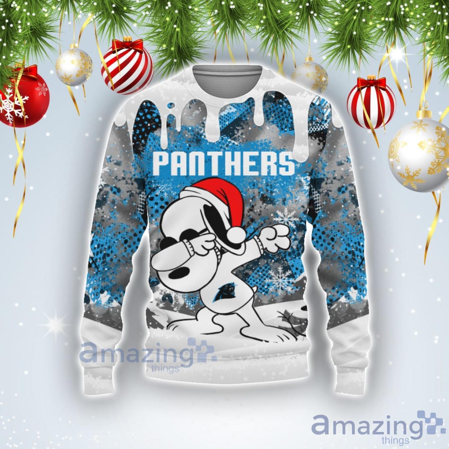 Carolina Panthers Snoopy Dabbing 3D Ugly Christmas Sweater - Banantees