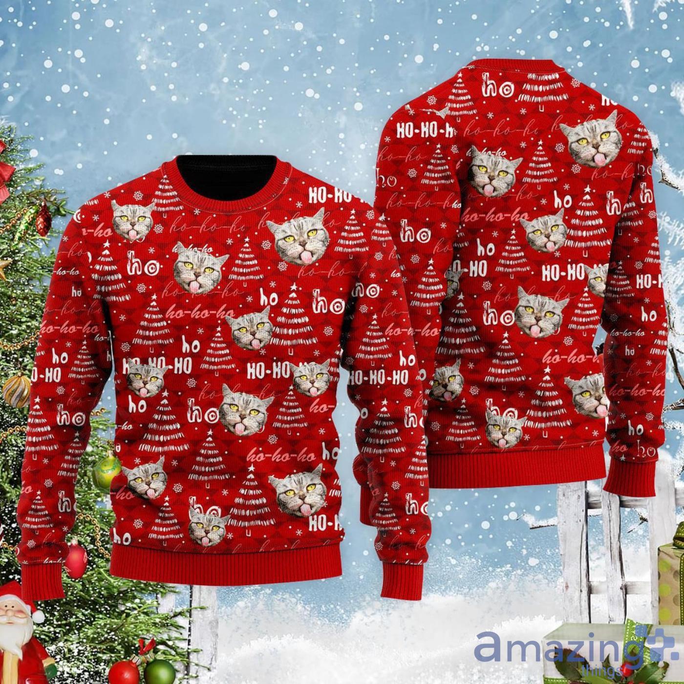 Cat Lover Funny Tabby Cat Pattern Ugly Christmas Sweater Product Photo 1
